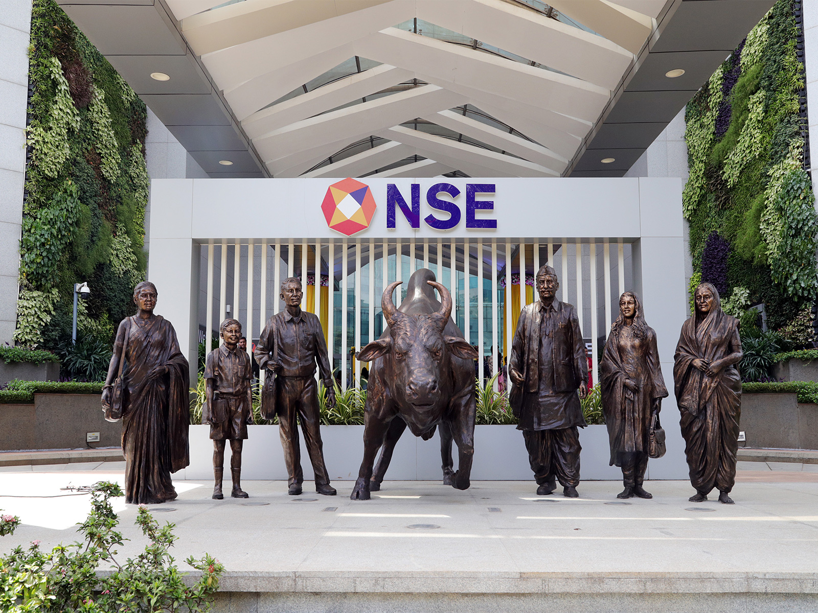 A view of the newly renovated NSE atrium bull (File Photo/ANI)