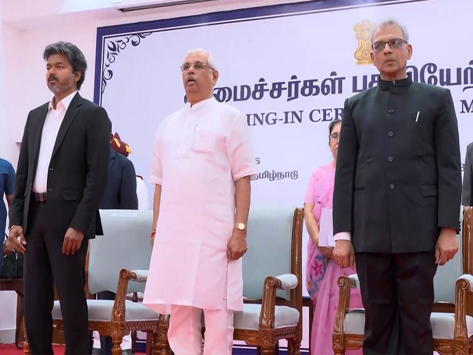 Tamil Nadu CM Vijay, Governor Rajendra Arlekar at the oath ceremony (Photo/ANI)