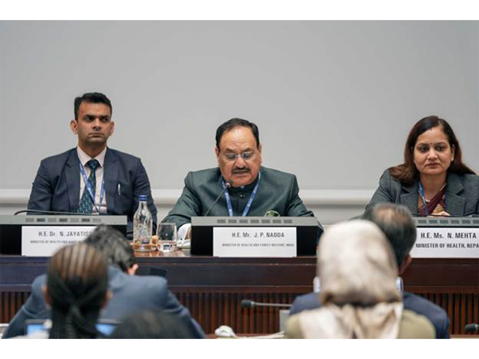 J P Nadda addresses an event on Artificial Intelligence in health in Geneva (Photo/PIB)