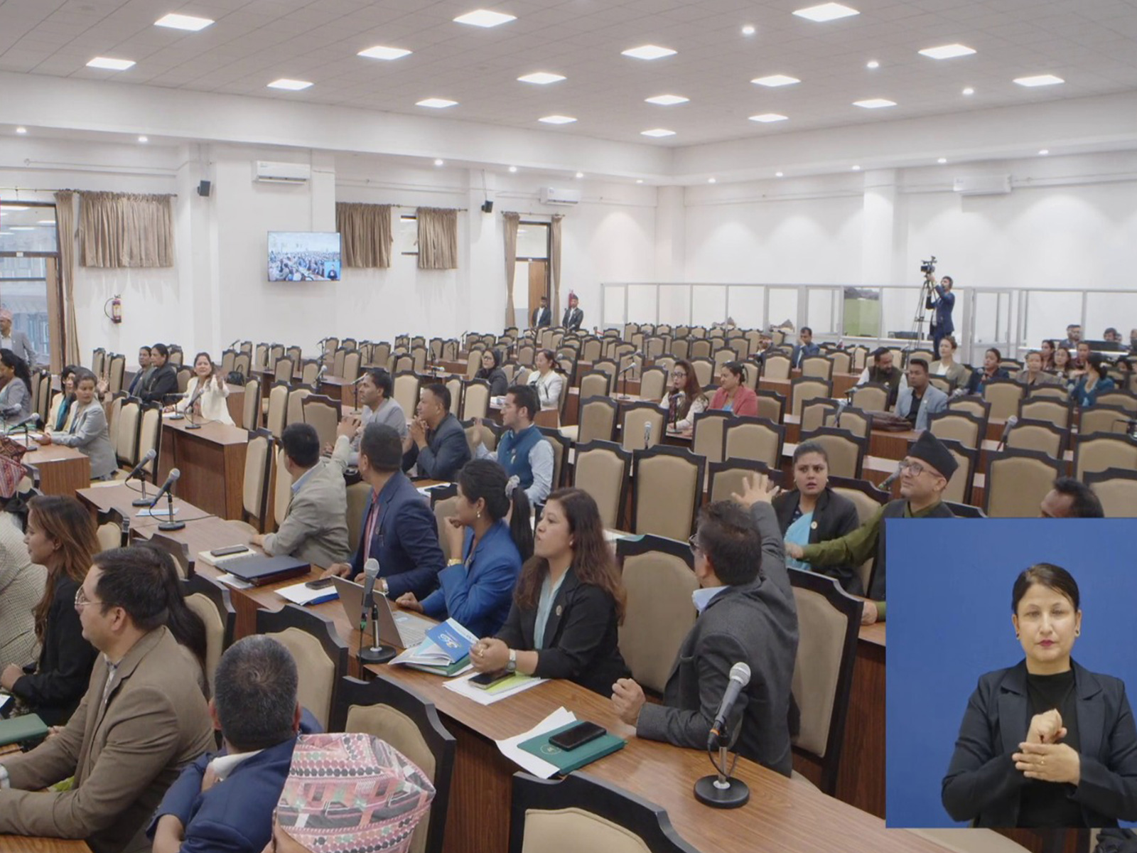 Opposition lawmakers protest inside Nepal's lower house, demanding Prime Minister Balendra Shah's resignation over his absence from parliamentary proceedings in Kathmandu. (Photo/Screengrab/ Federal Parliament, Nepal)