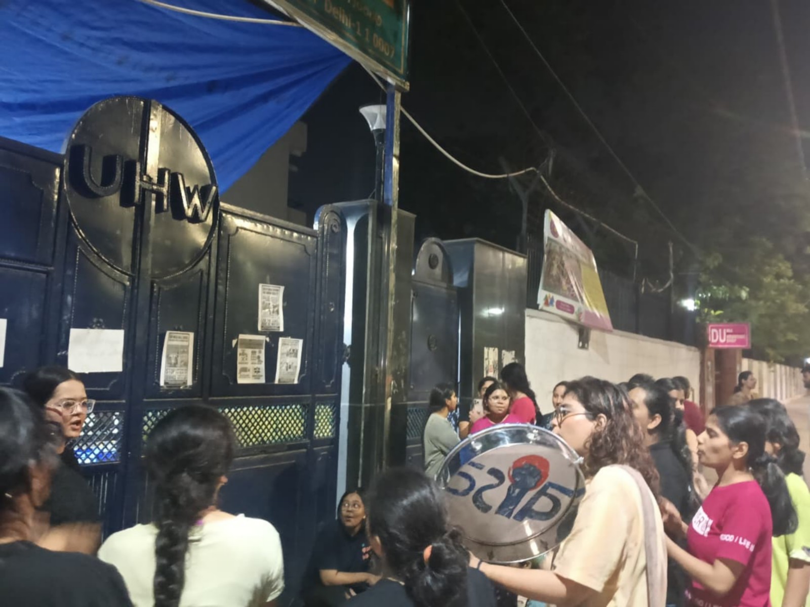 DU hostel women residents stage midnight sit-in protest (Photo/ANI)