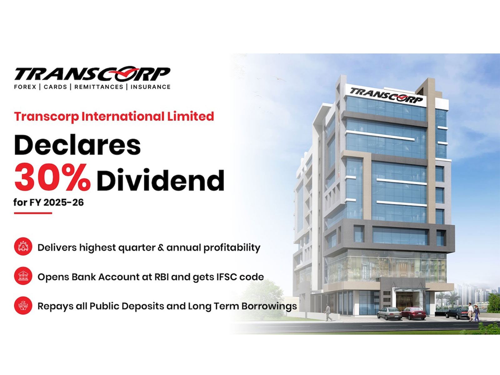 Transcorp delivers all-time high earnings for Q4 and FY26; declares 30% dividend and gains access to RBI's Centralised Payment Systems with NEFT/RTGS capabilities