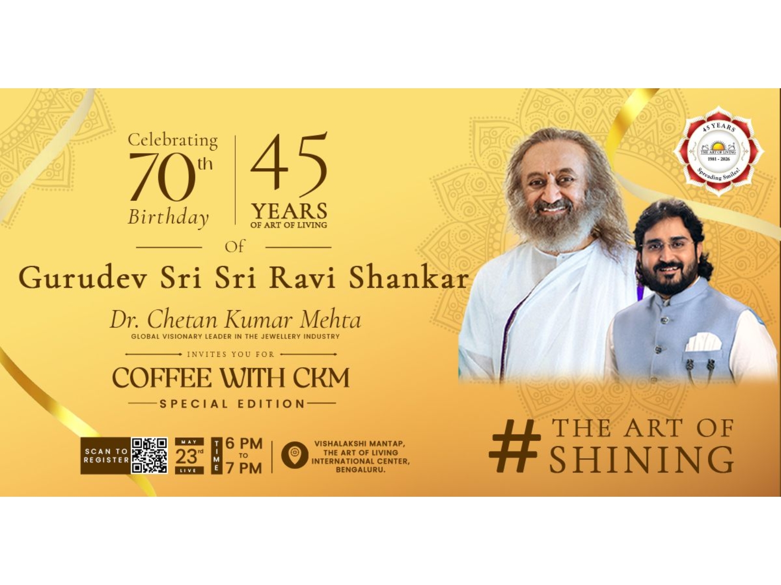 Dr. Chetan Kumar Mehta to Host Gurudev Sri Sri Ravi Shankar on Coffee with CKM