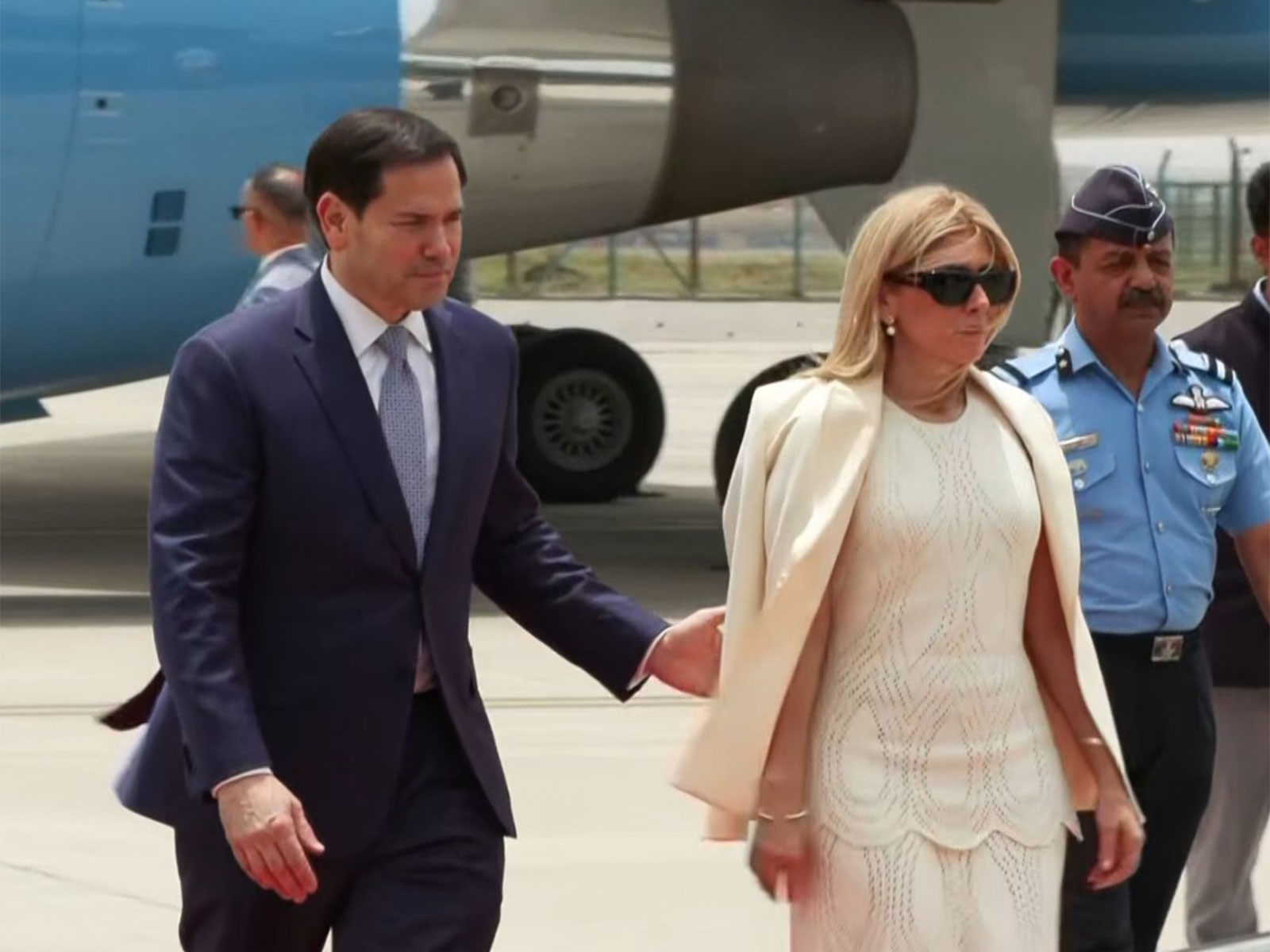 US State Secy Marco Rubio alongwith his wife arrive in Delhi (Photo/ANI)