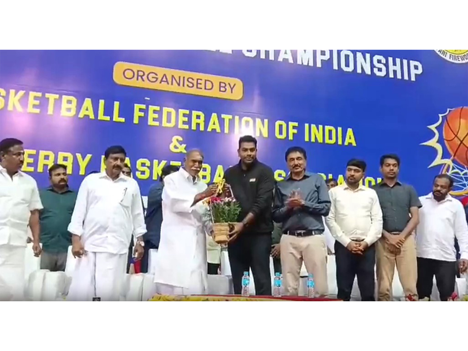 Puducherry CM N Rangasamy (third from left) and Tamil Nadu Sports Minister Aadhav Arjuna (center right) (Photo: ANI)