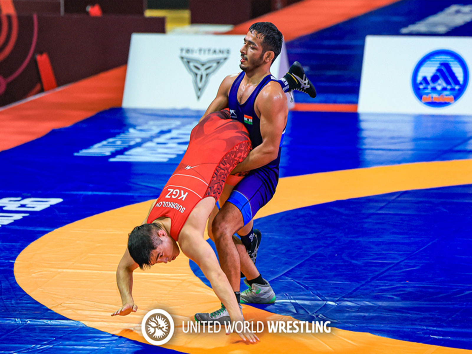 U23 Wrestling Asian Championships 60KG GR- Suraj (IND) defeated Nuristan Suiorkulo. (Photo/BFI)