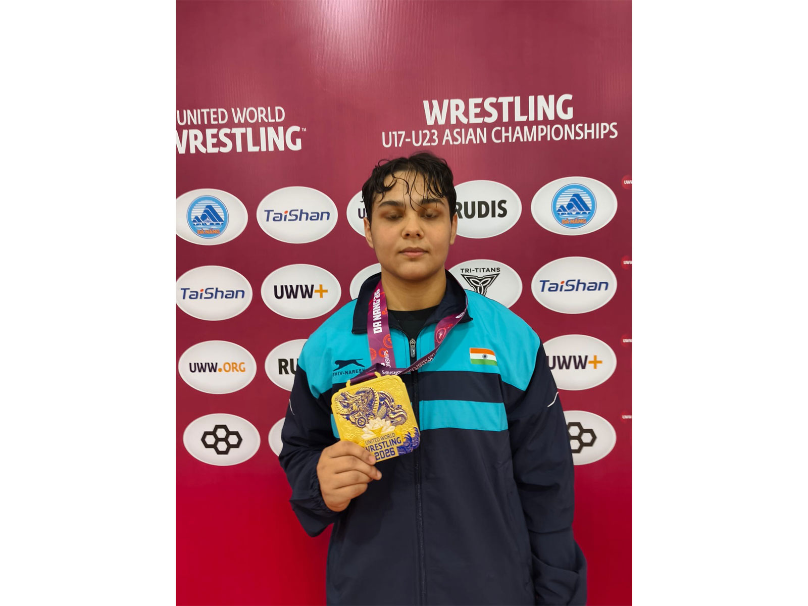 Mansi Lather posing with gold at U23 Asian Wrestling Championships in Vietnam (Image: WFI media)