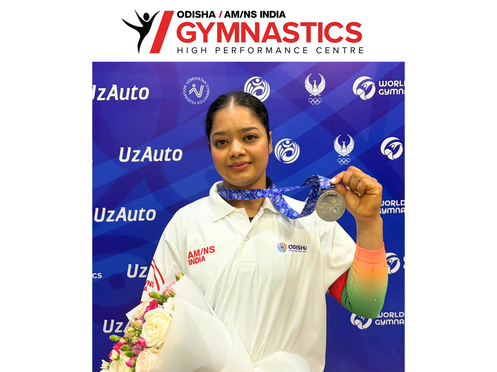 Pranati Nayak after winning silver medal at FIG World Challenge Cup 2026 (Image: Odisha AM/NS India Gymnastics HPC)