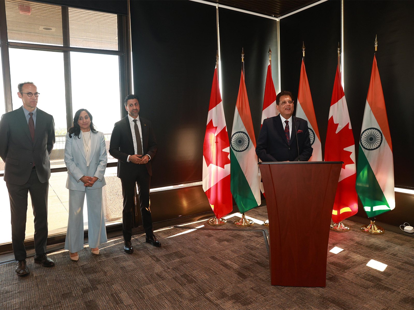 Union Minister Piyush Goyal at the reception hosted by Canada's Minister of International Trade, Maninder Sidhu (Photo/X@PiyushGoyal)