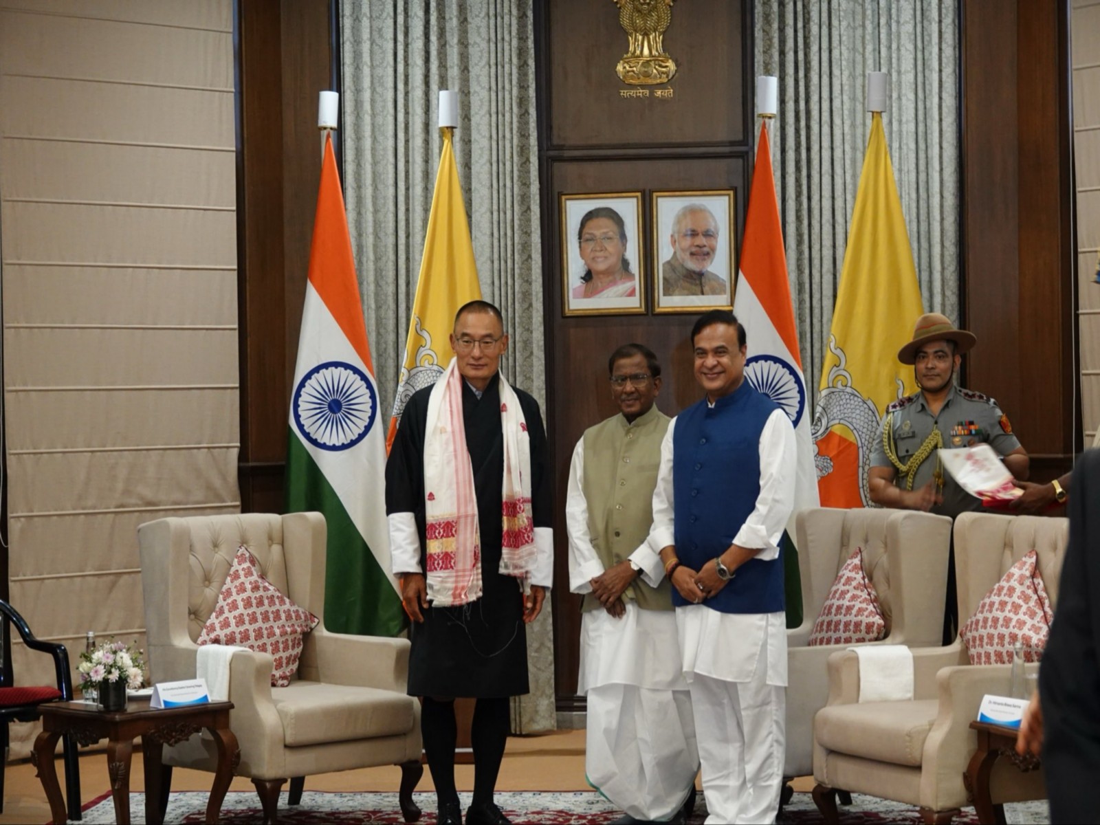Bhutan PM Tshering Tobgay, Assam Governor Lakshman Acharya, and CM Himanta Biswa Sarma (Photo/X/@tsheringtobgay)