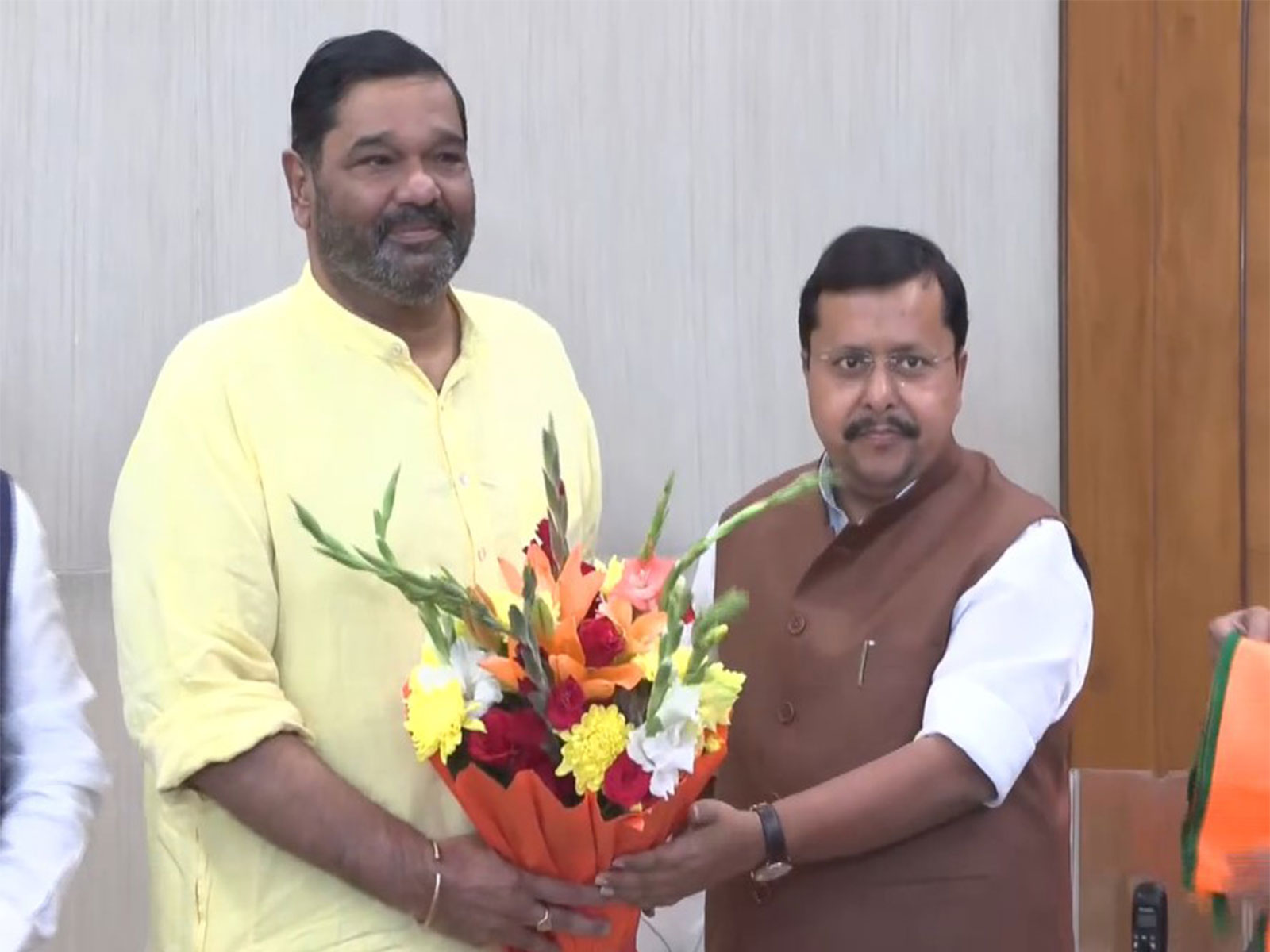 BJP president Nitin Nabin felicitates MP Debashish Samantaray (Photo/ANI)