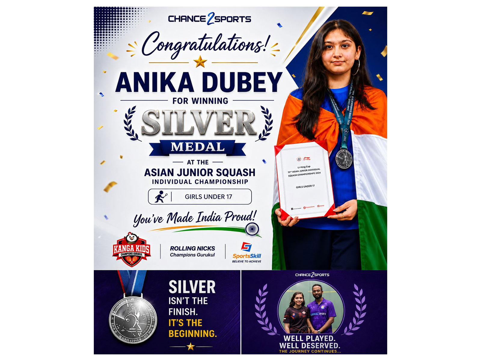 Indian squash player Anika Dubey. (Photo: Chance2Sports & SportsSkill)