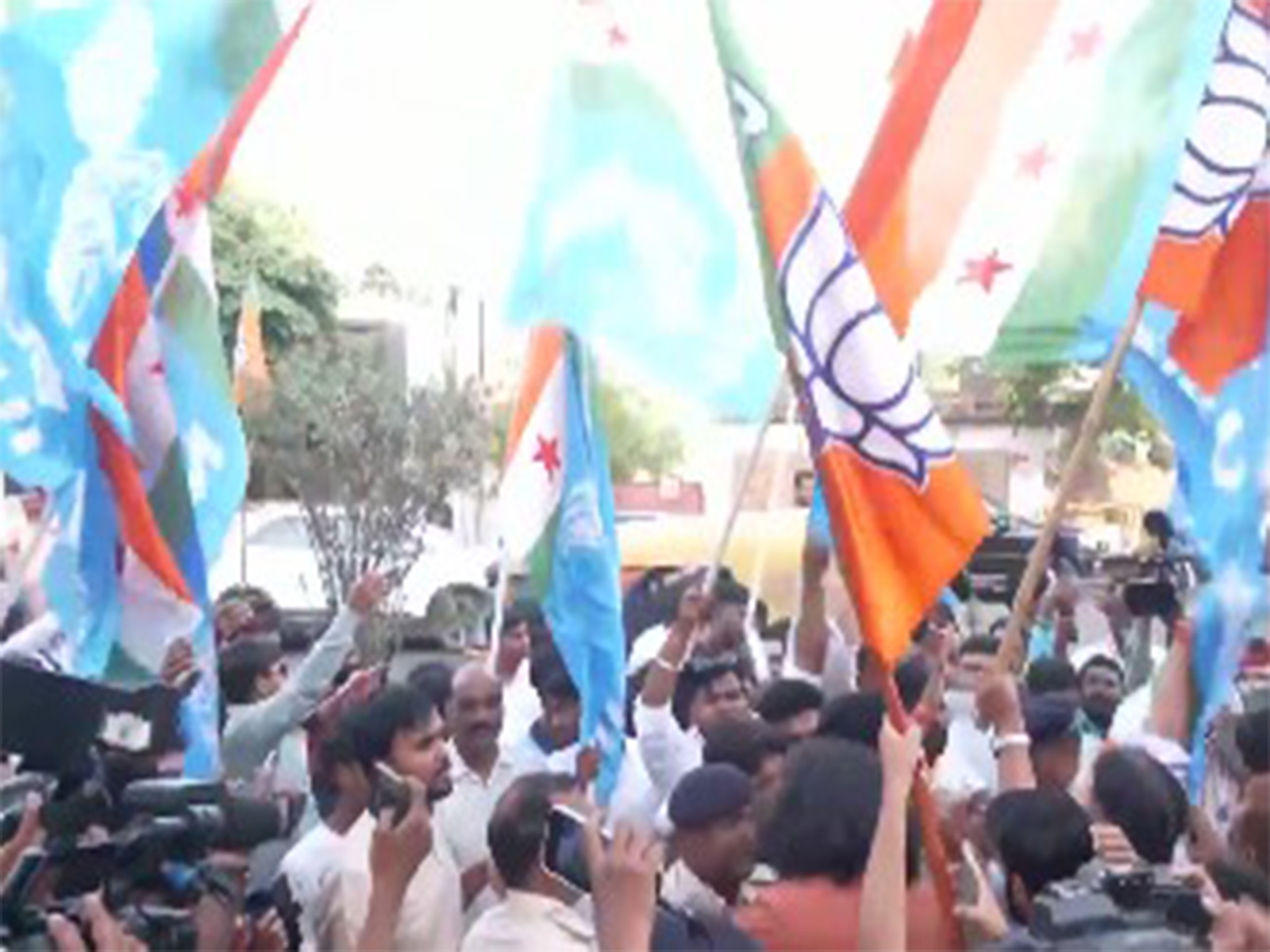 Clashes erupt between BJP Youth Morcha workers and NSUI workers during the protest (Photo/ANI)