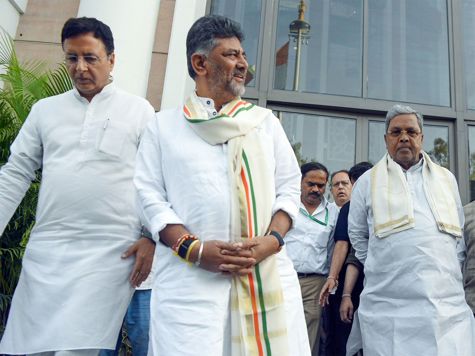 Congress Karnataka in-charge Randeep Surjewala with CM Siddaramaiah and Deputy CM DK Shivakumar (File photo/ANI)