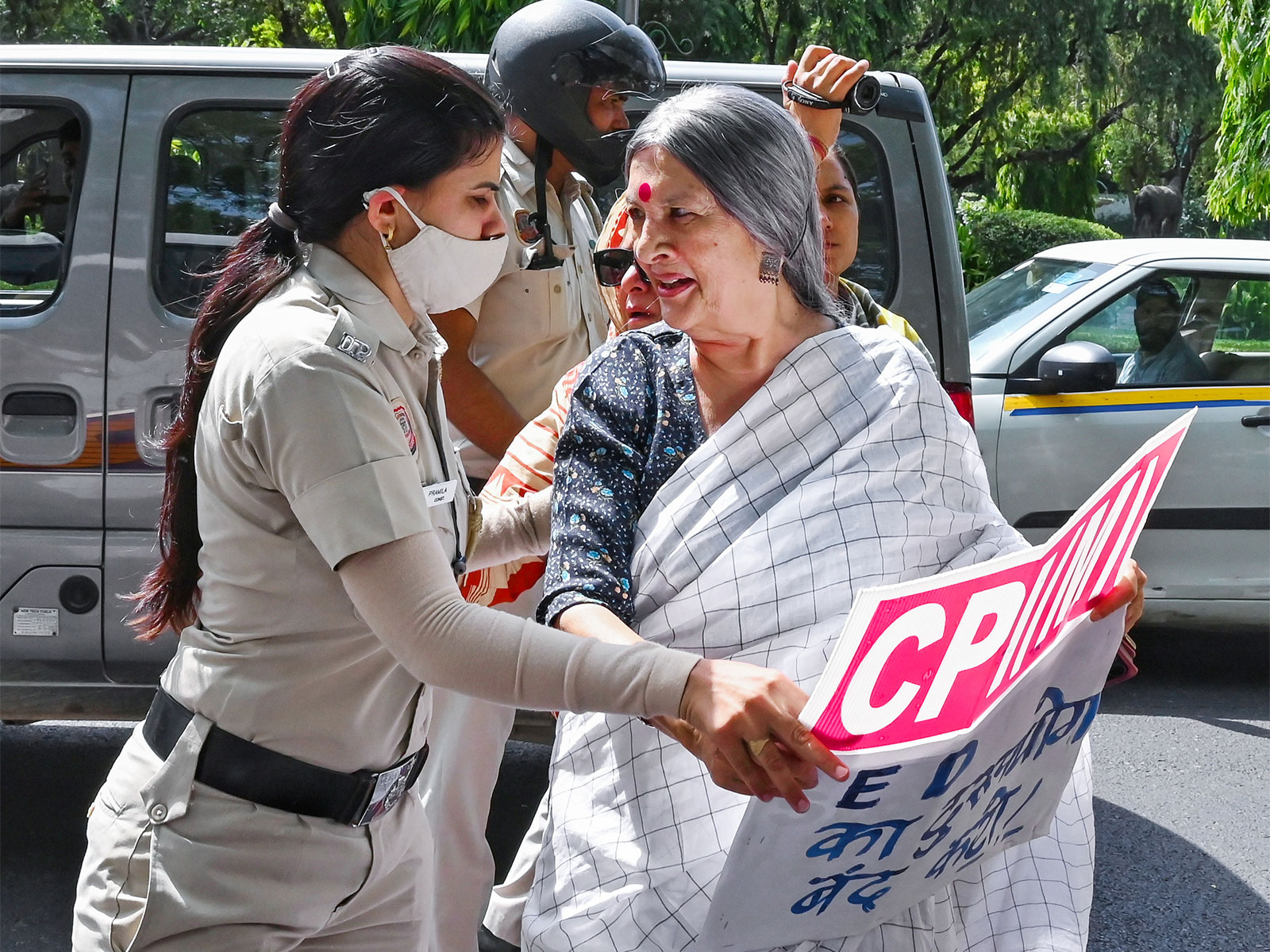 CPI(M) leader Brinda Karat during the protest (Photo/ANI)
