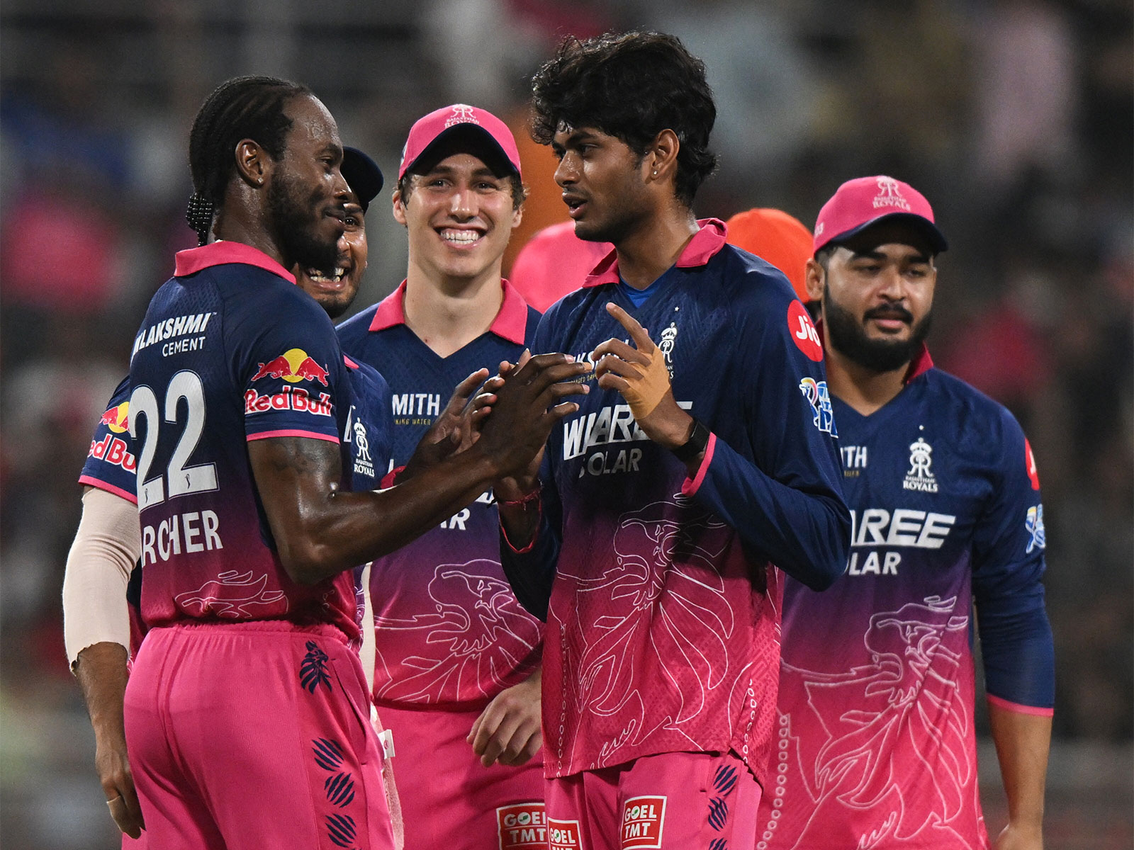Rajasthan Royals team celebrating a wicket. (Photo: ANI)