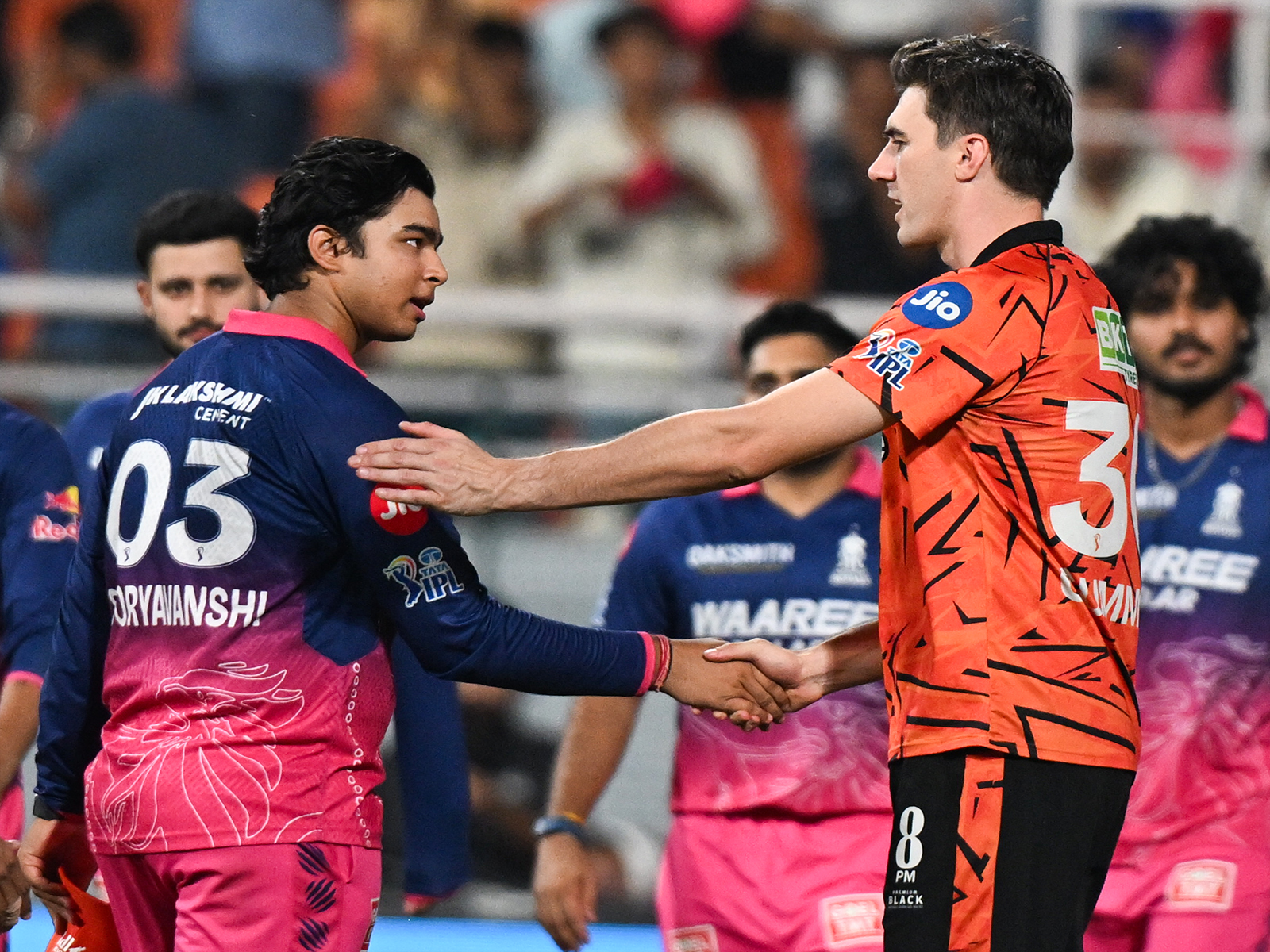 Vaibhav Sooryavanshi (L) and Pat Cummins (R). (Photo: ANI)