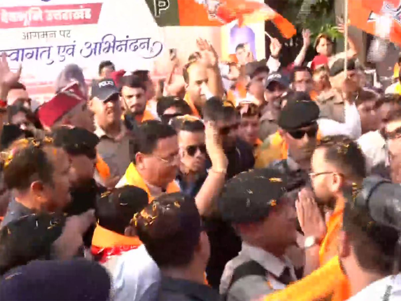 BJP chief Nitin Nabin, Uttarakhand CM Dhami receive grand welcome (Photo/ANI)