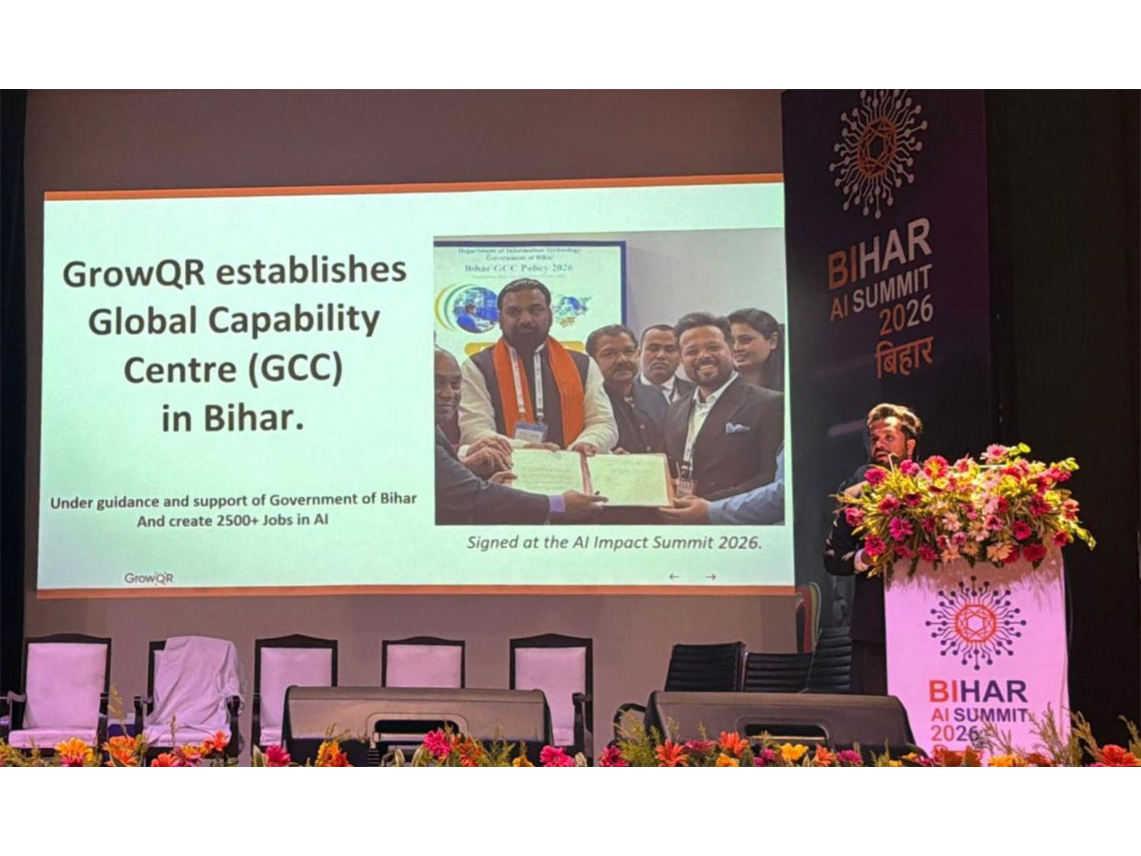 Bibin Babu, Founder of  GrowQR delivered a keynote on India's AI opportunity and Bihar's untapped potential; GrowQR also exhibited and participated in a panel discussion at the two-day summit in Patna.