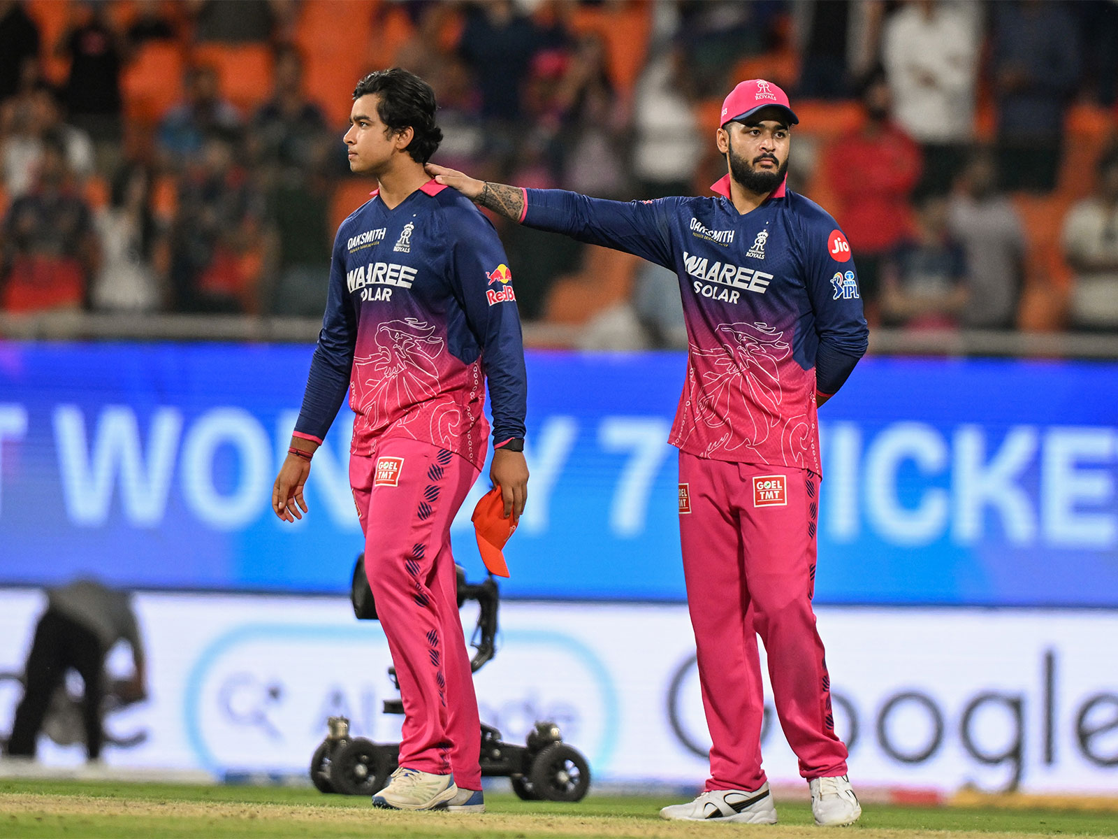 Rajasthan Royals' Vaibhav Sooryavanshi and skipper Riyan Parag. (Photo/ANI) 