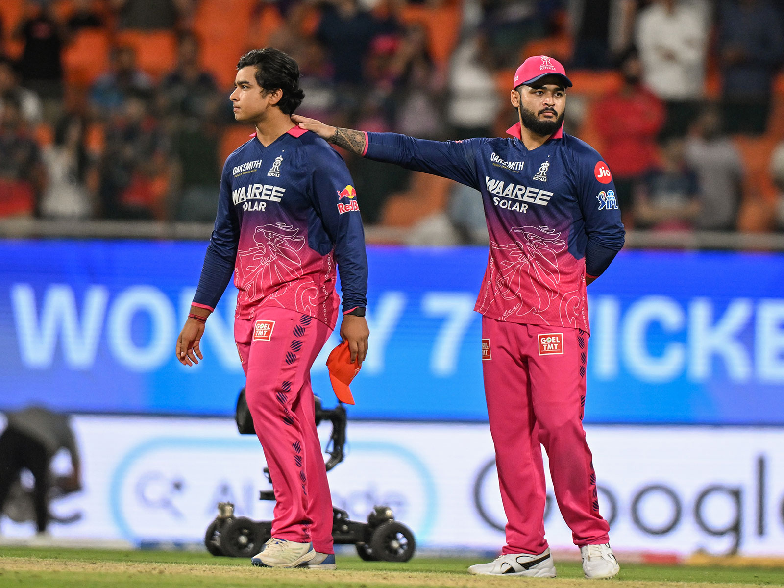 RR skipper Riyan Parag (R) with Vaibhav Sooryavanshi. (Photo: ANI)