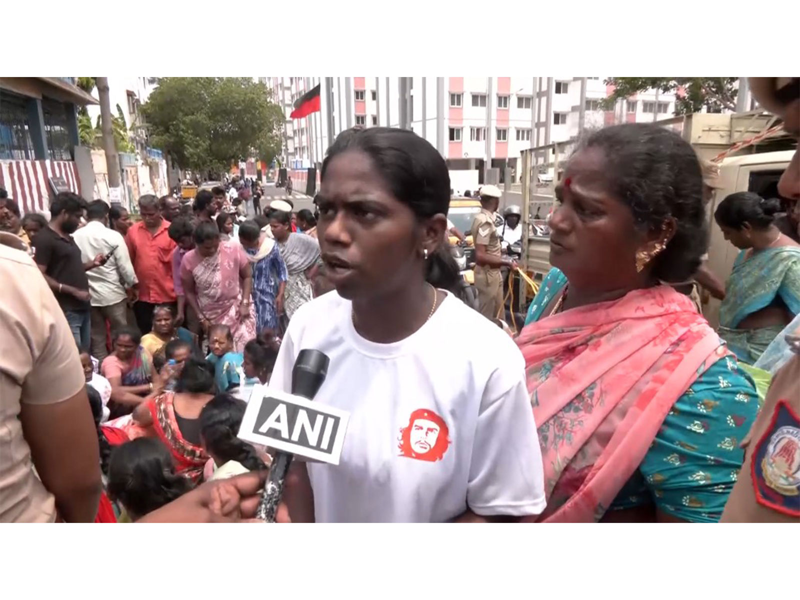One of the protestors, Elakiya Bharathi (Photo/ANI)