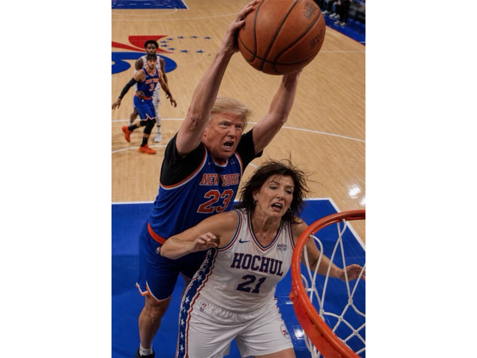 US President Donald Trump shares an AI-generated image depicting a basketball-themed face-off with New York Governor Kathy Hochul. (Photo/Truth Social)