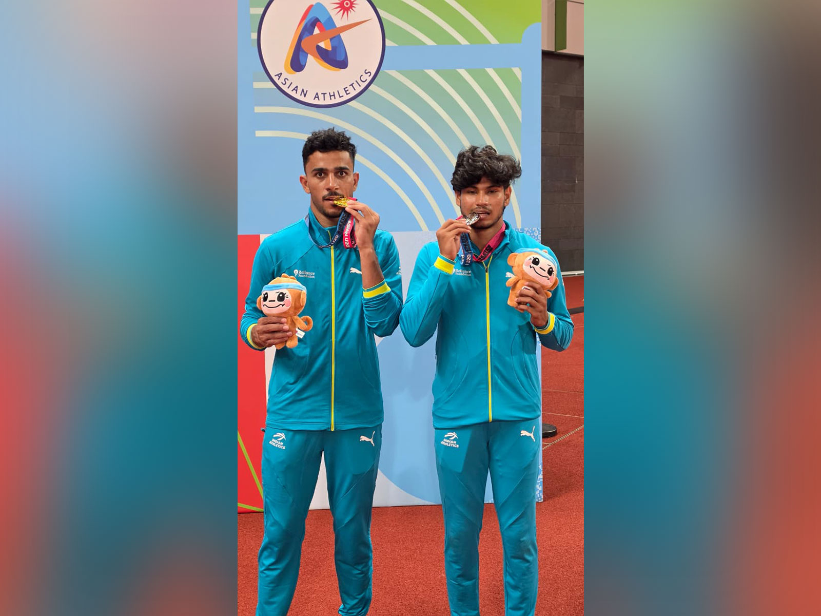 Shahnavaz Khan (left) and Jithin Arjunan Raman Chandrasekaran won gold and silver in men's long jump at 22nd Asian U20 Athletics Championships. (Photo: AFI media)