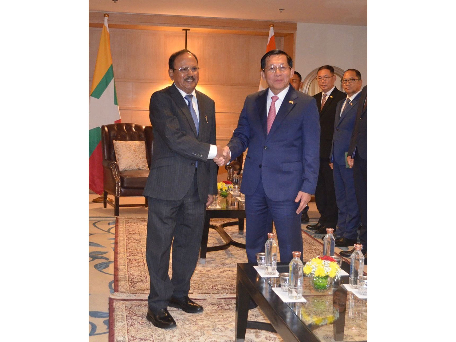 National Security Advisor Ajit Doval with Myanmar President U Min Aung Hlaing (Photo: X@MEAIndia)