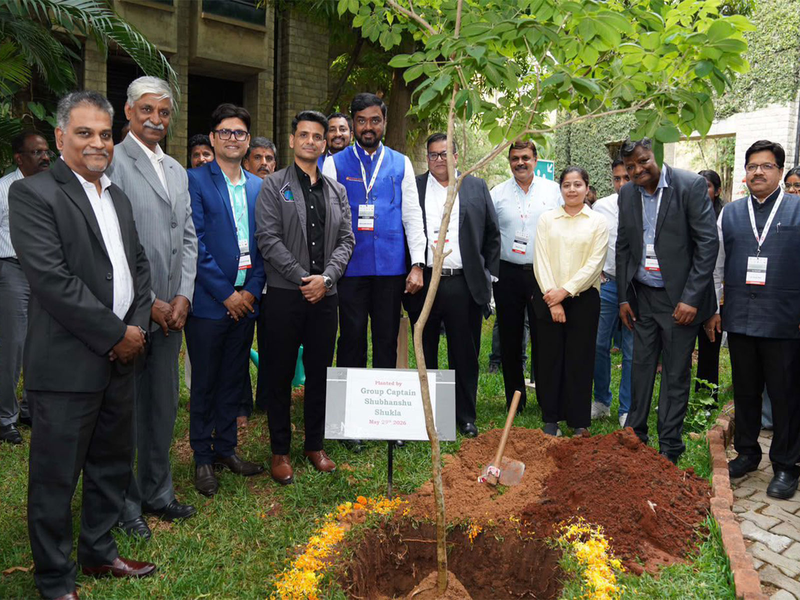 Group Captain Shubhanshu Shukla plants a tree at the Climate Innovation Summit 2026 at IIM Bangalore (Photo/ANI)