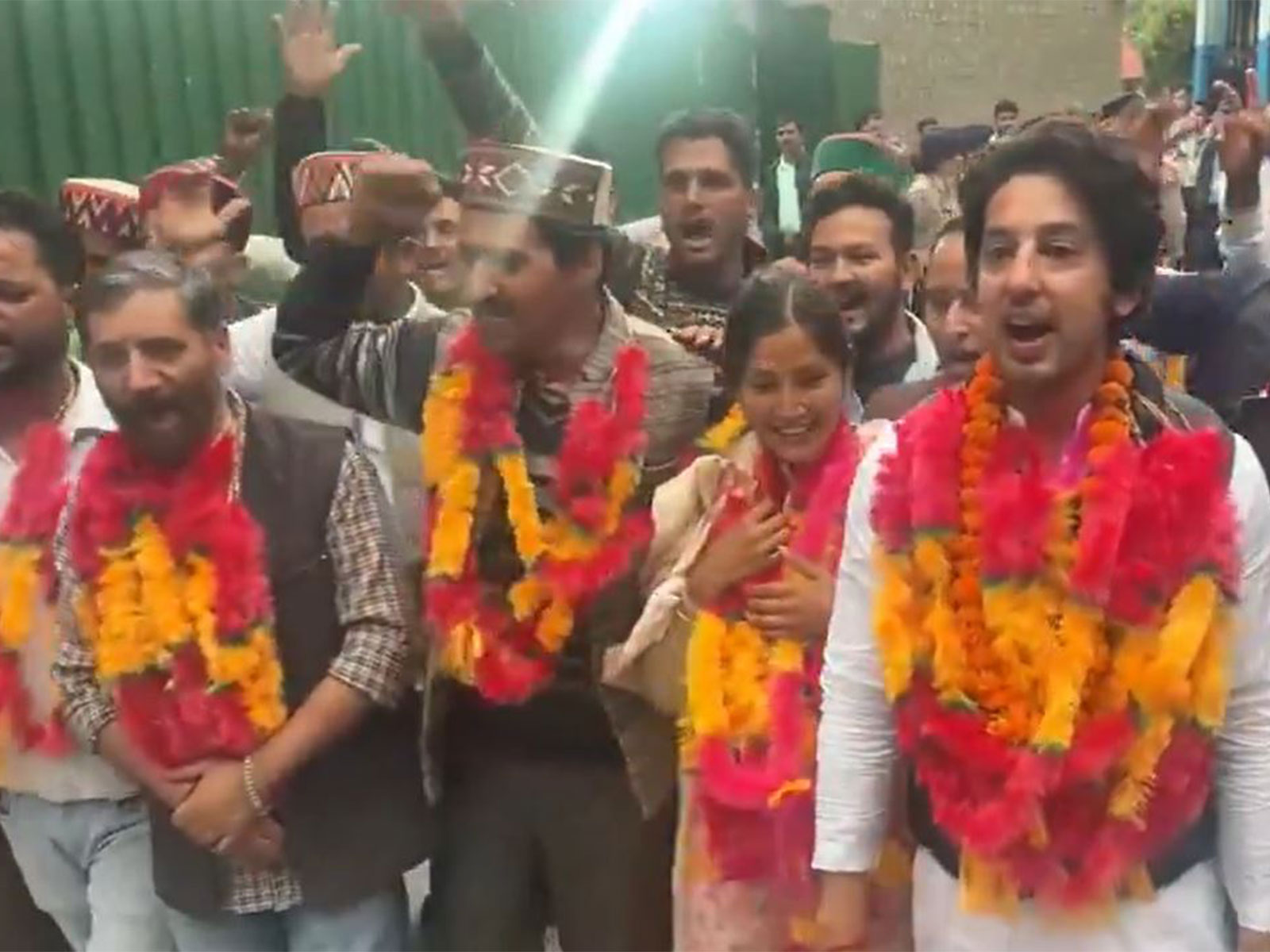 BJP workers celebrate victory in local body polls in Kullu (Photo/ANI)