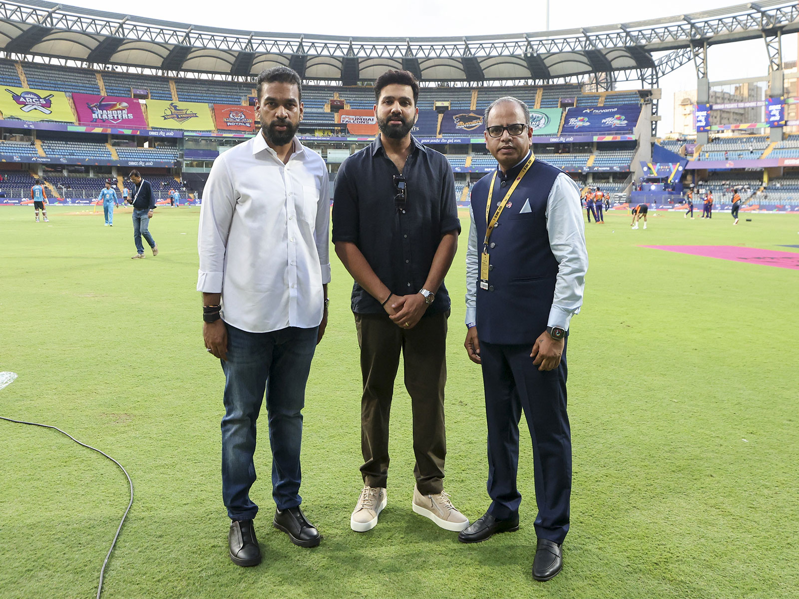 Ajinkya Naik (left), Rohit Sharma (middle) and Rajdip Gupta (right) (Photo: T20 Mumbai League 2026)