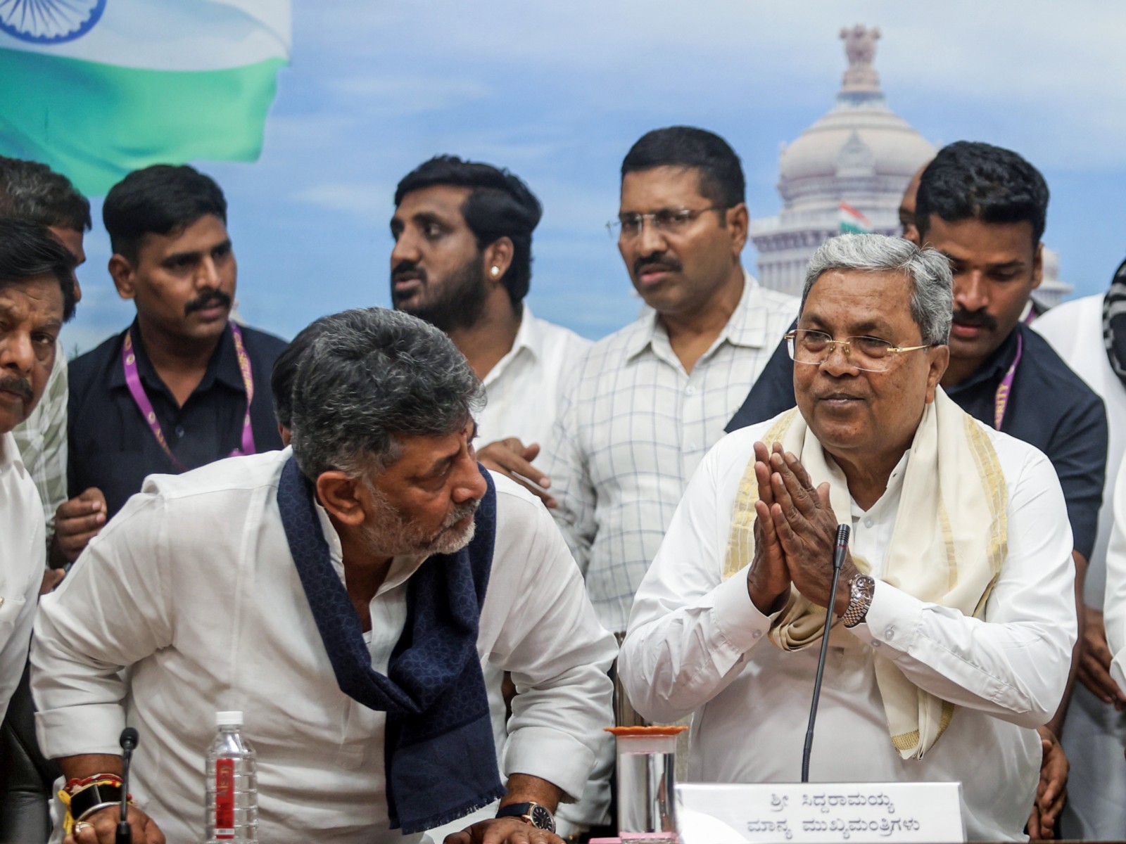 Karnataka Outgoing Chief Minister Siddaramaiah and CM-designate DK Shivakumar during a press conference (File Photo/ANI)