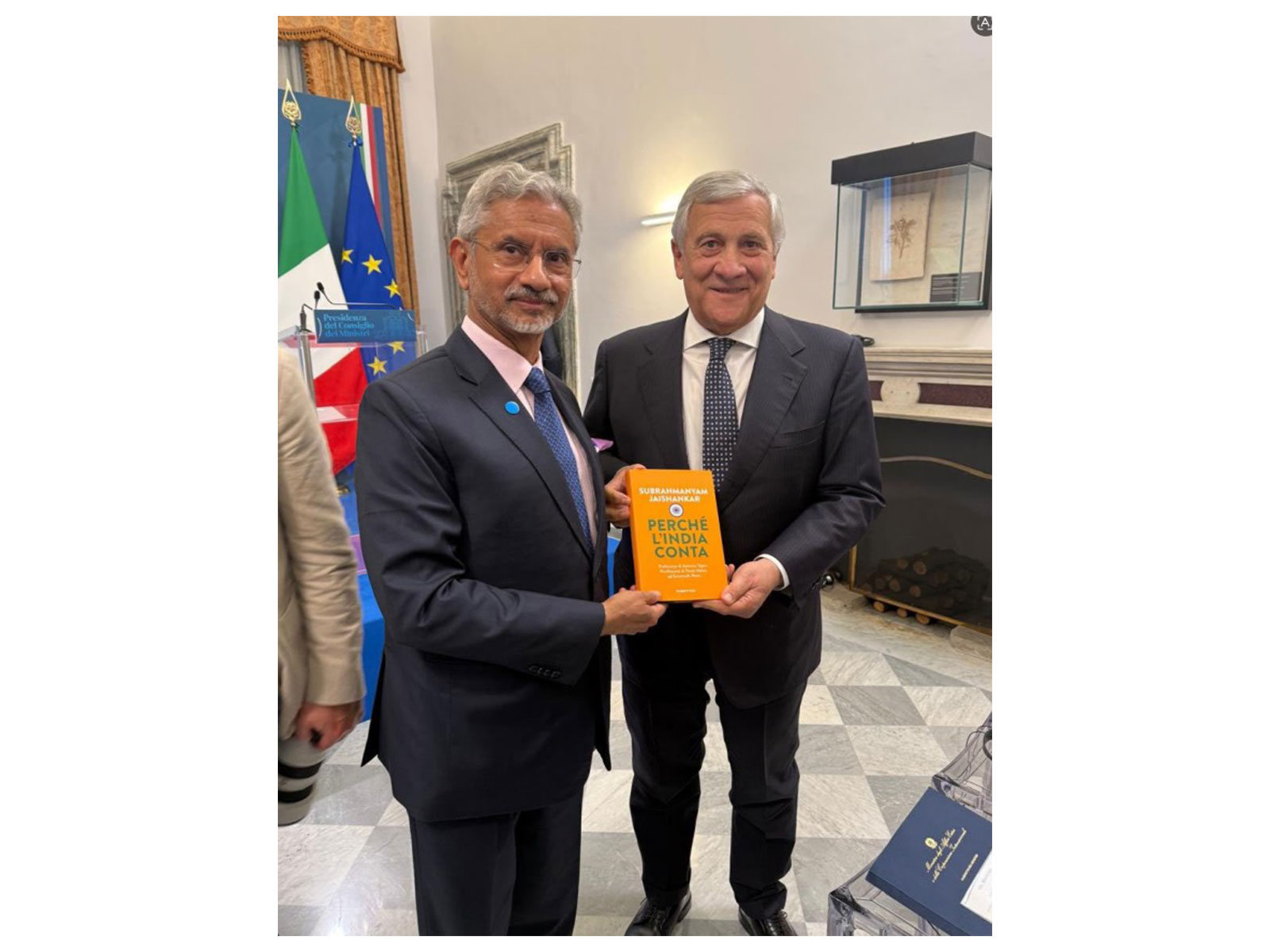 External Affairs Minister S Jaishankar gifting Italian edition of 'Why Bharat Matters' to Italian Deputy Foreign Minister and Foreign Minister Antonio Tajani (Photo: X@DrSJaishankar)