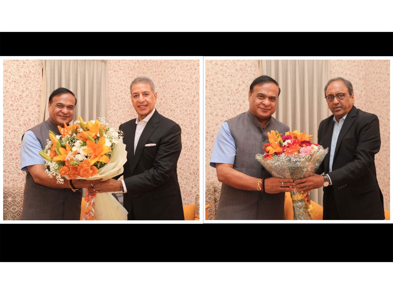 Assam CM Himanta Biswa Sarma with Rajan Bharti Mittal, Vice Chairman of Bharti Enterprises and S N Subrahmanyan, Chairman and MD of Larsen & Toubro (L&T) (Photo/@himantabiswa)