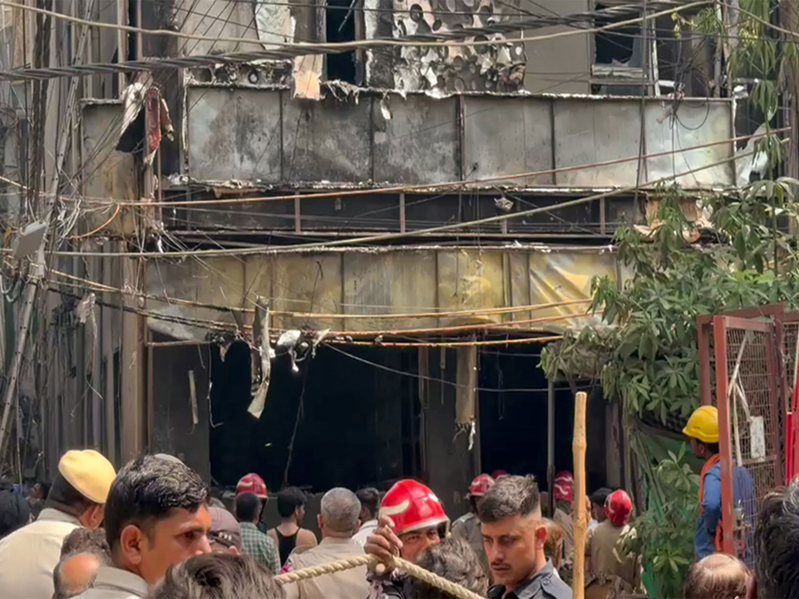 A view of the charred remains of the hotel where a fire broke out at Malviya Nagar (Photo/ANI)
