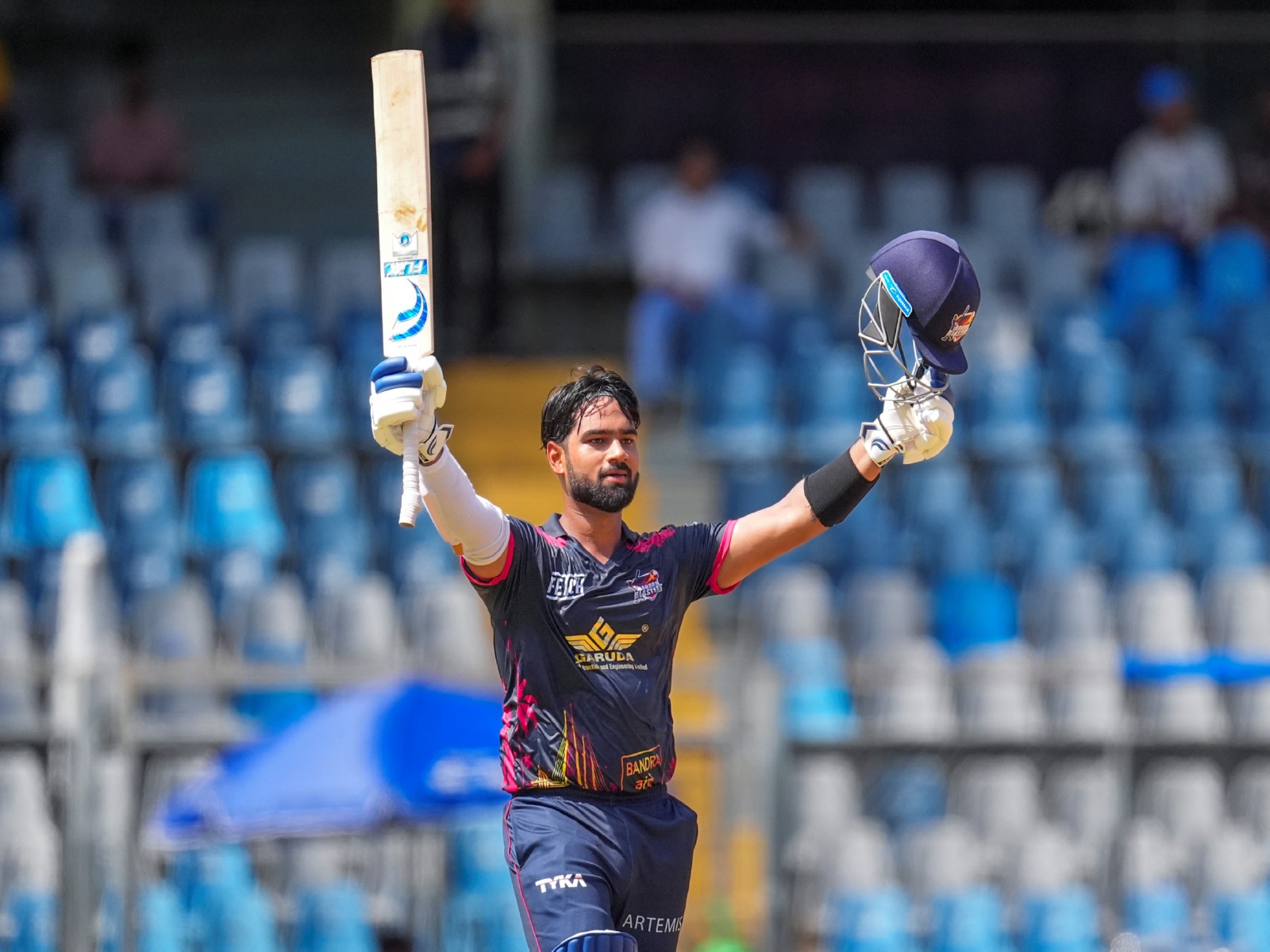 Suved Parkar of Bandra Blasters celebrates his century (Photo: MCA)