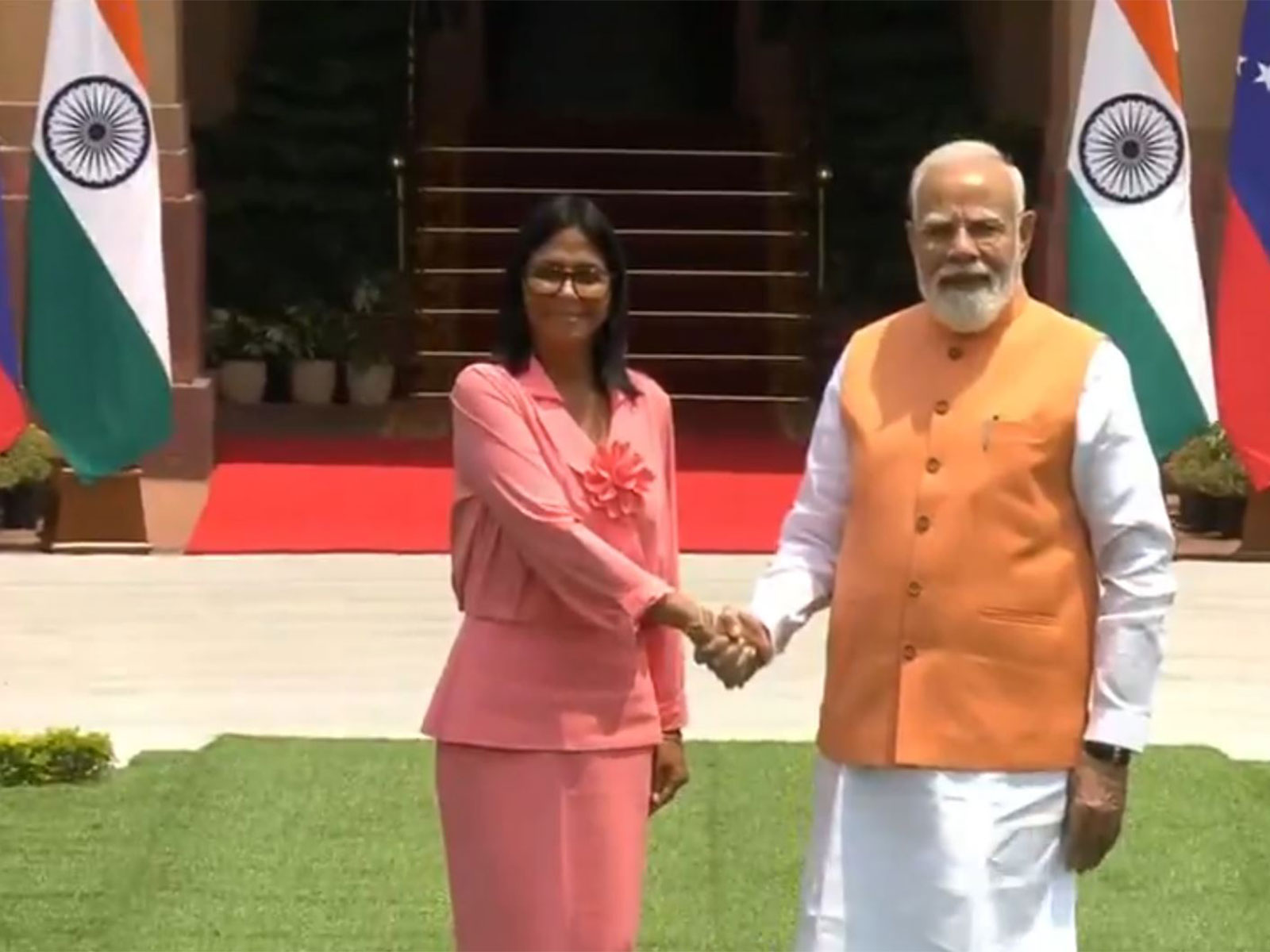 : Prime Minister Narendra Modi with Venezuela's Acting President Delcy Rodriguez (Photo/DD)