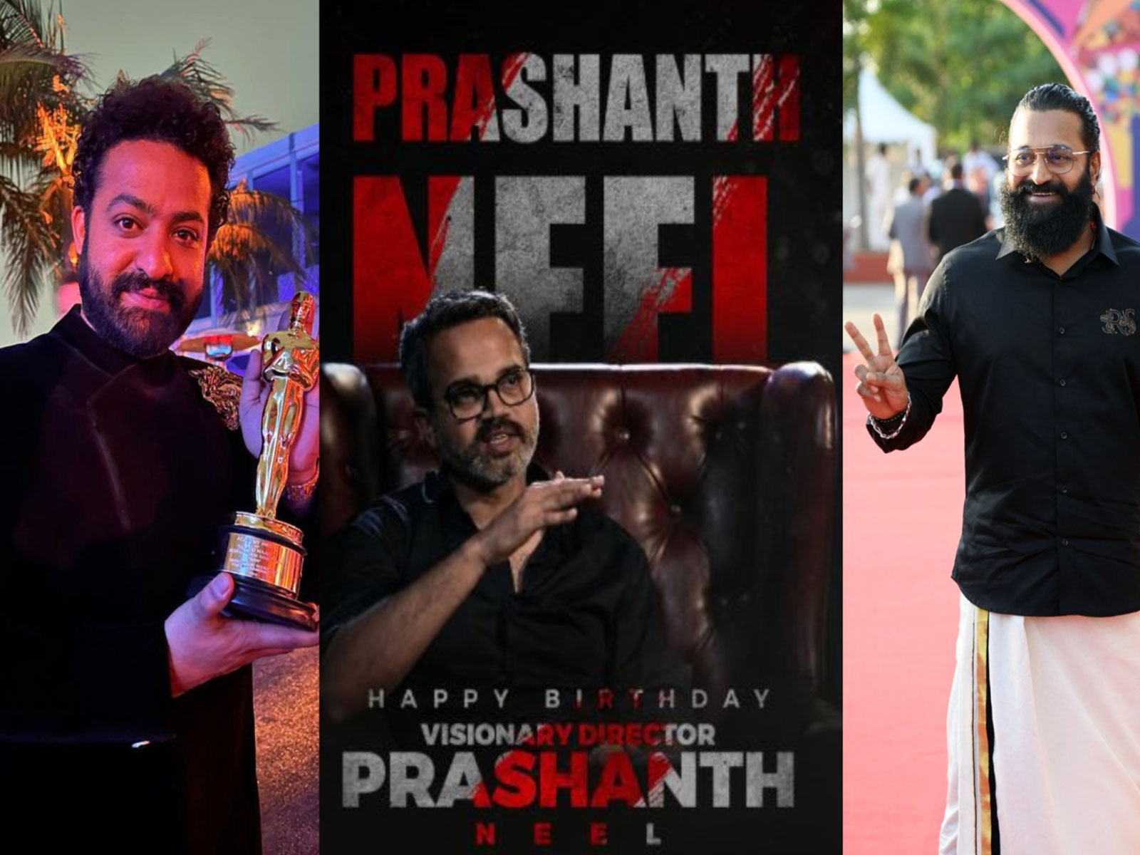 (L-R) Jr NTR (Photo/ANI), Prashanth Neel (Photo/X@RishabShetty) anr Rishab Shetty (Photo/ANI)