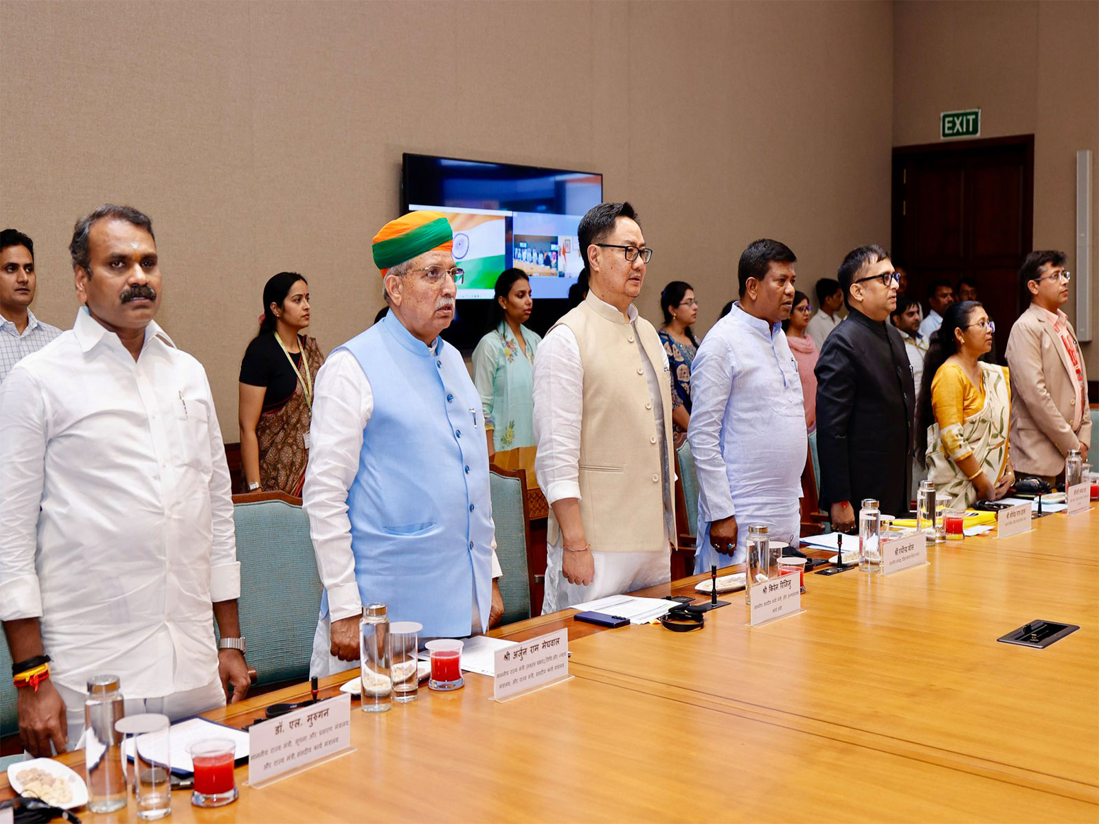 Parliamentary Affairs Minister Kiren Rijiju, Law Minister Arjun Ram Meghwal and Minister of  State for Parliamentary Affairs L Murugan at the event (Photo/X@KirenRijiju)