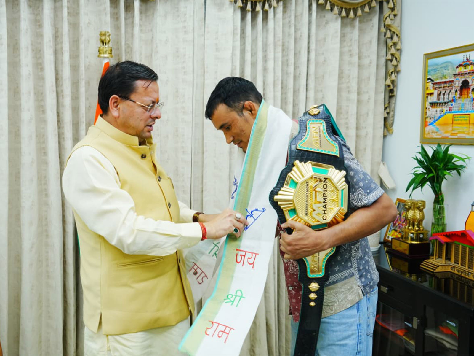 Uttarakhand CM Pushkar Singh Dhami (and Digambar Singh Rawat (Photo/ANI)