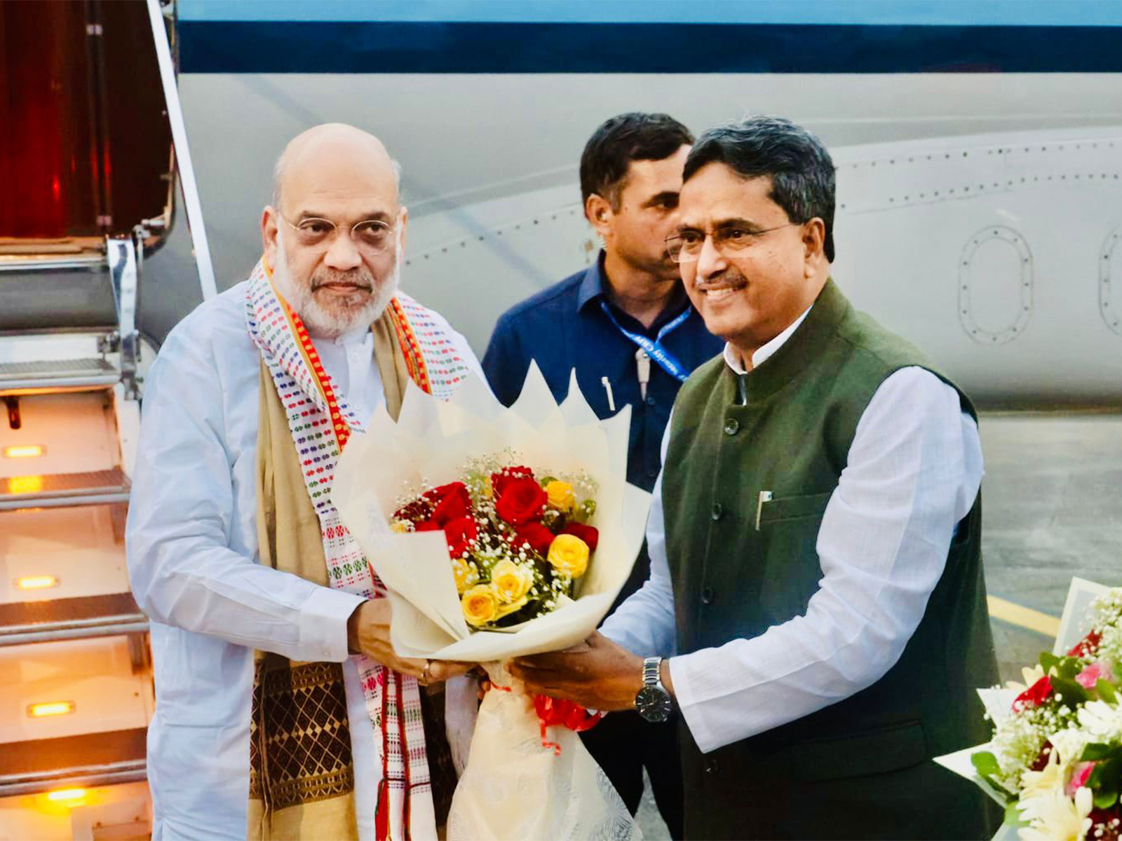 Tripura CM Manik Saha welcomes Home Minister Amit Shah (Photo/CMO)