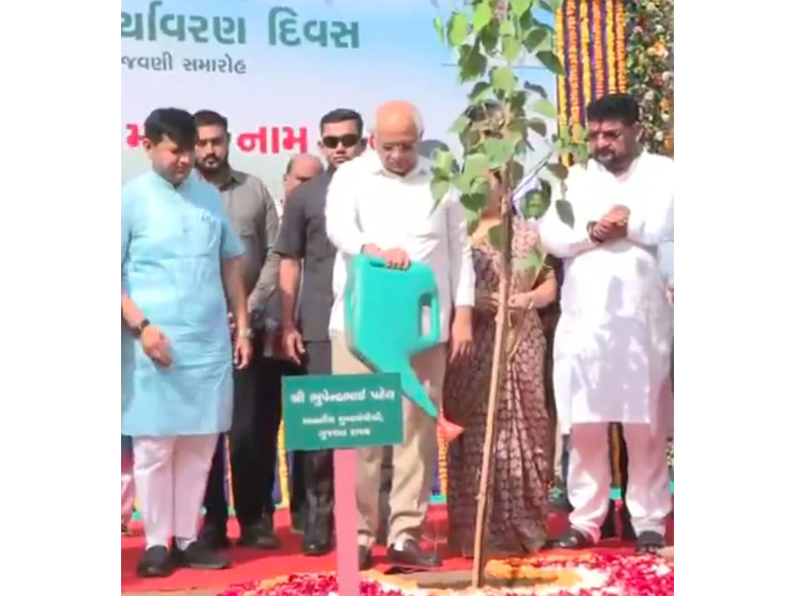 Gujarat CM Bhupendra Patel plants sapling on World Environment Day (Photo/ANI) 