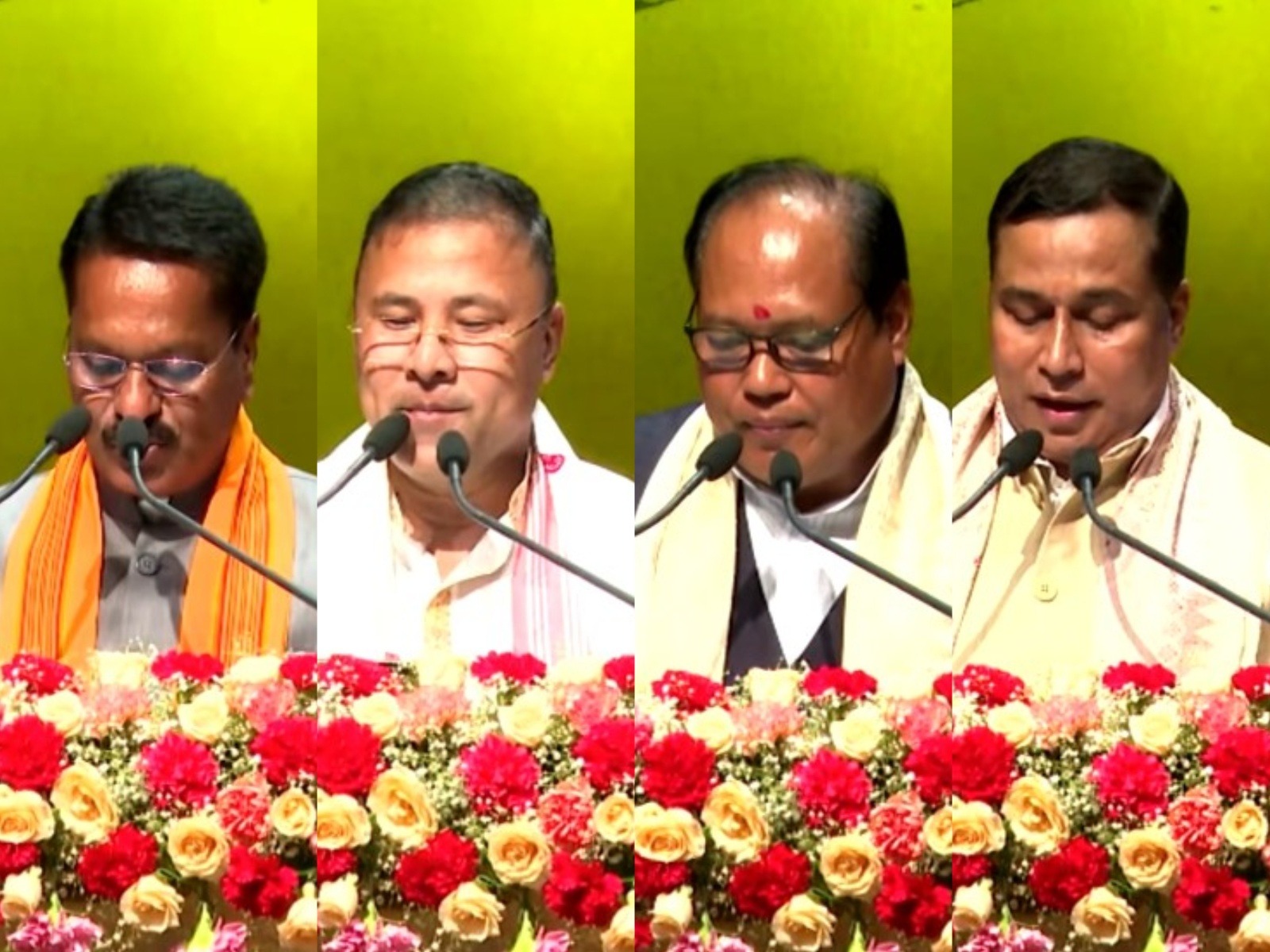  Ashok Singhal, Bimal Borah, Biswajit Daimary and Jayant Mallabaruah taking oath as Ministers in Assam Cabinet (Photo/ANI)