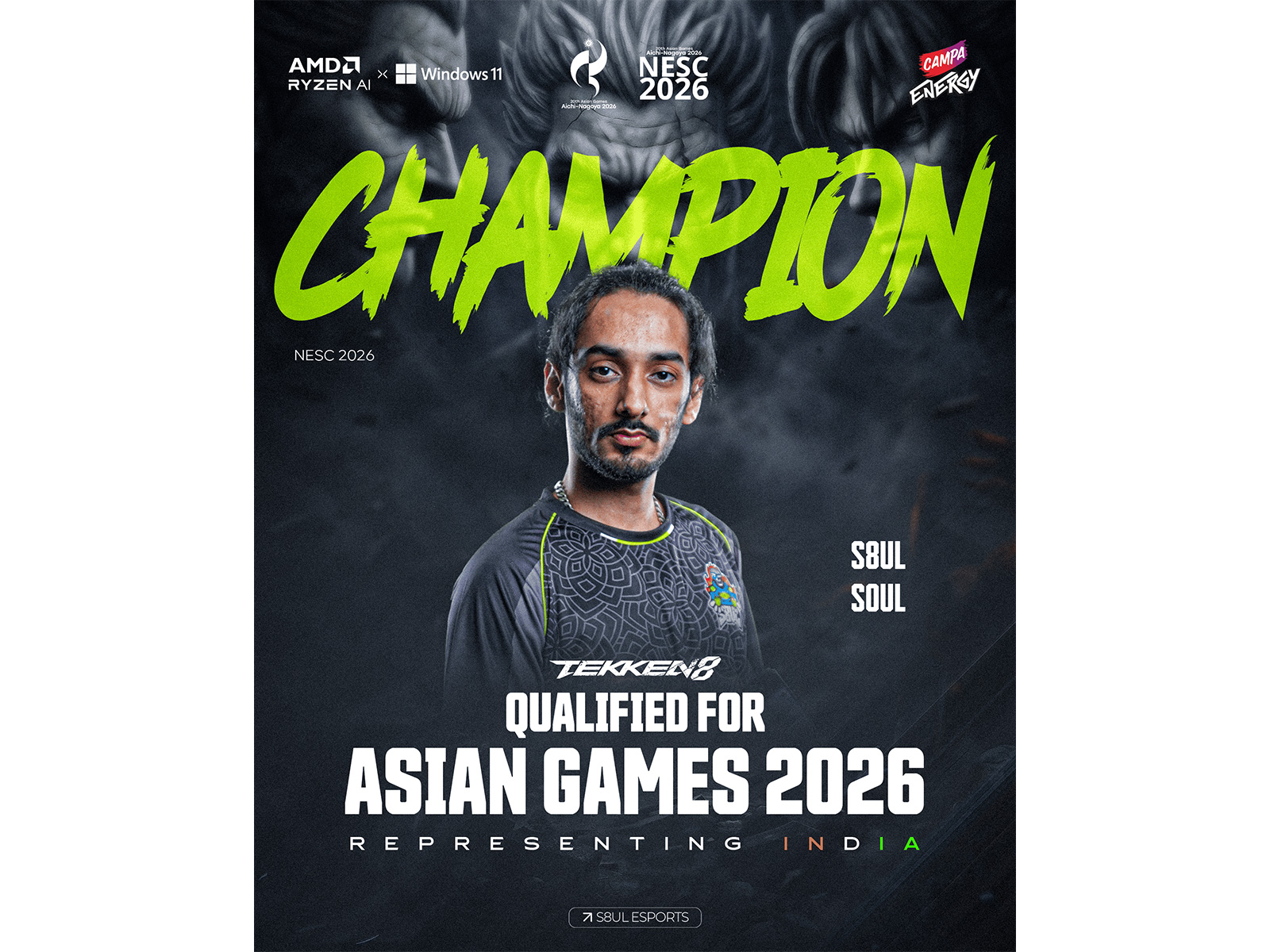 Gurashish Singh will represent India in Tekken 8 at Asian Games 2026. (Photo: S8UL Esports)