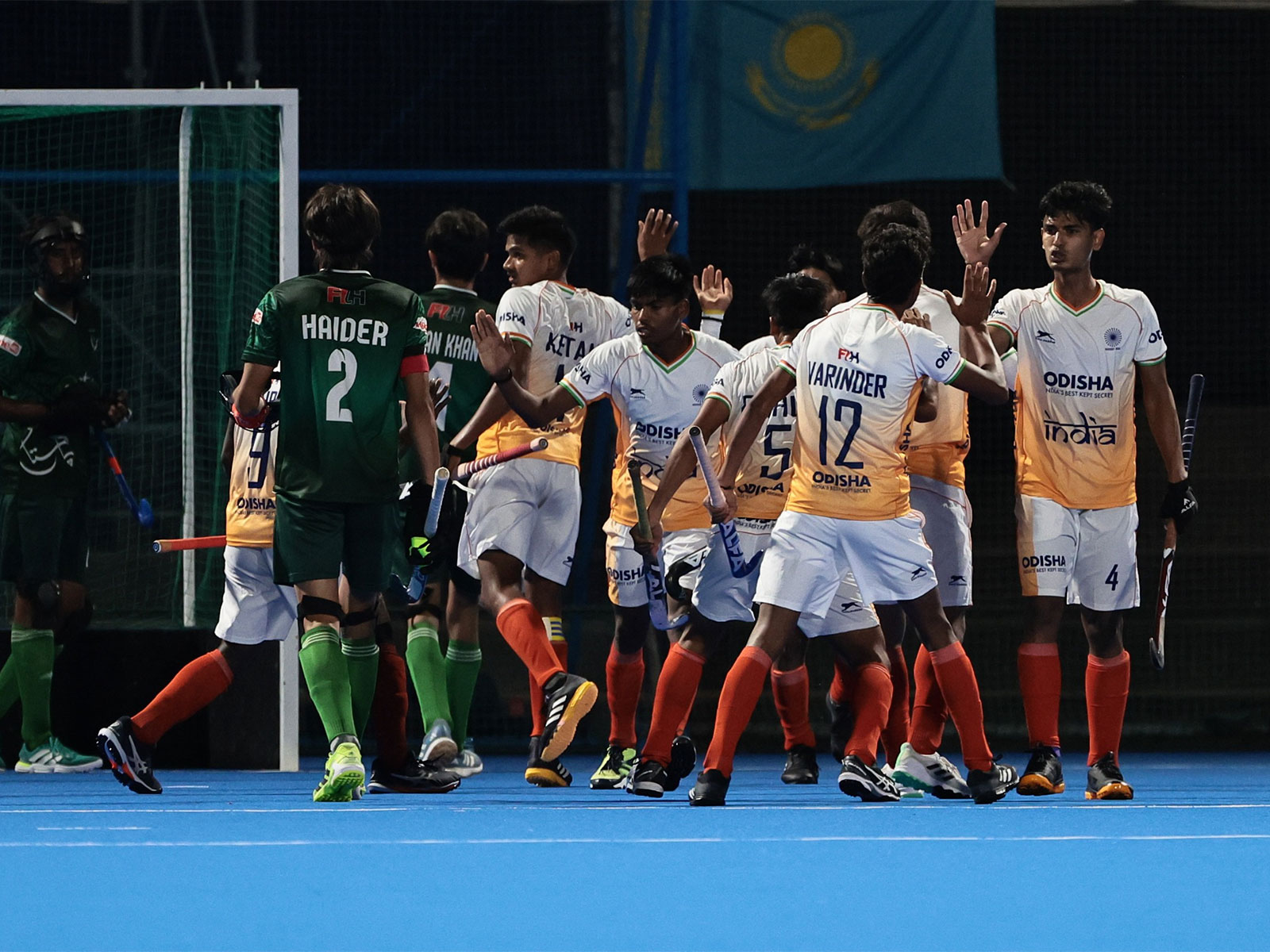 Indian players celebrating after a goal against Pakistan in U18 Men's Asia Cup 2026. (Photo: Hockey India)