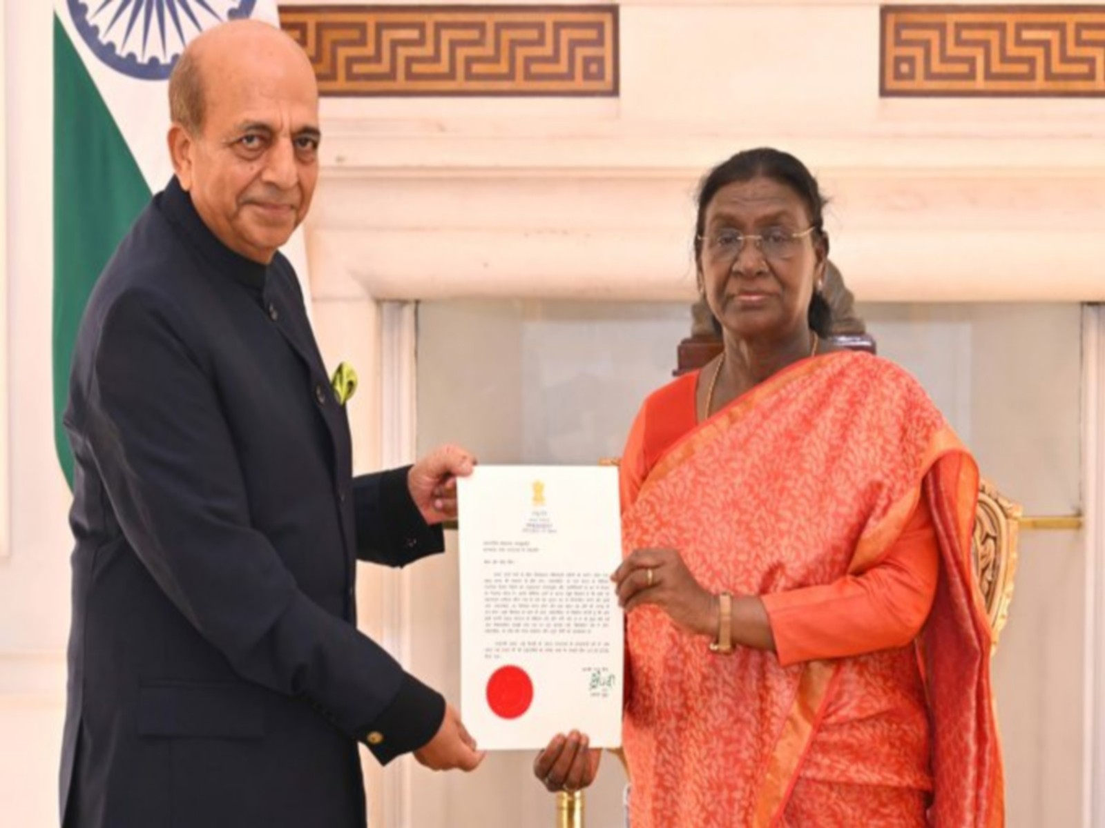 Dinesh Trivedi receives Letters of Credence from President Murmu (Photo/X@ihcdhaka) 