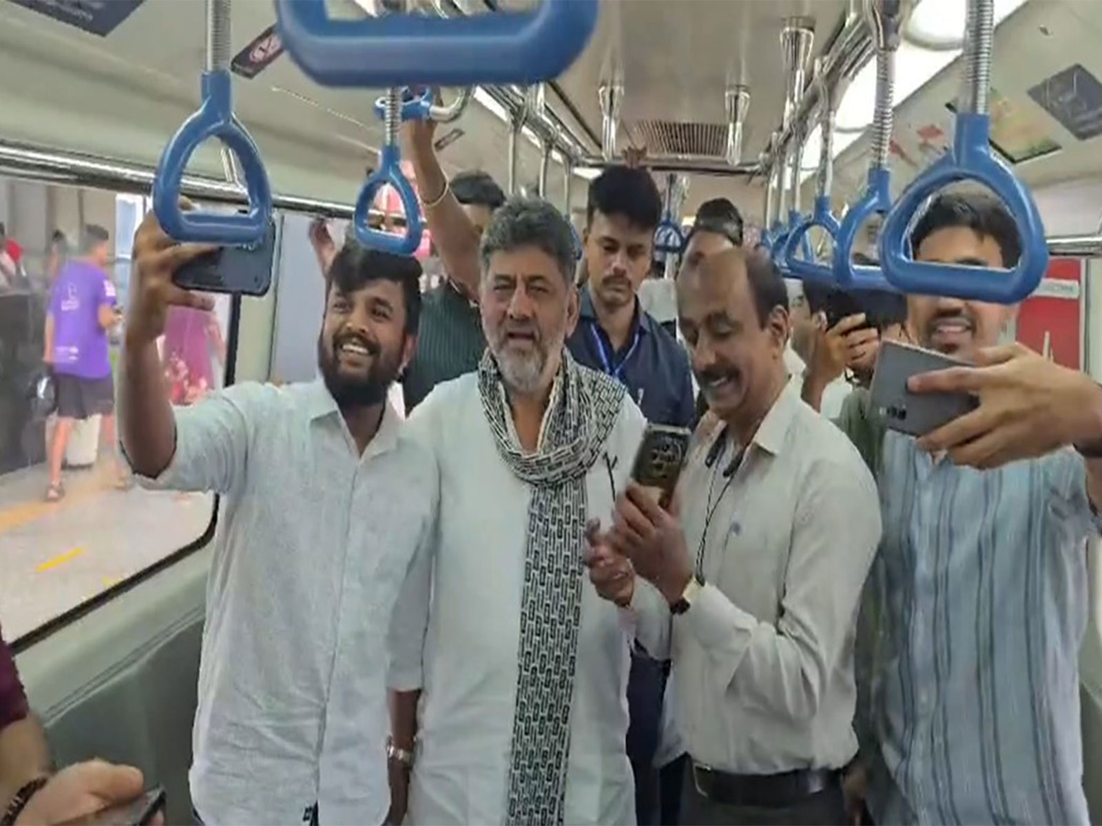 Karnataka Chief Minister DK Shivakumar travels by Bengaluru metro (Photo/ANI)