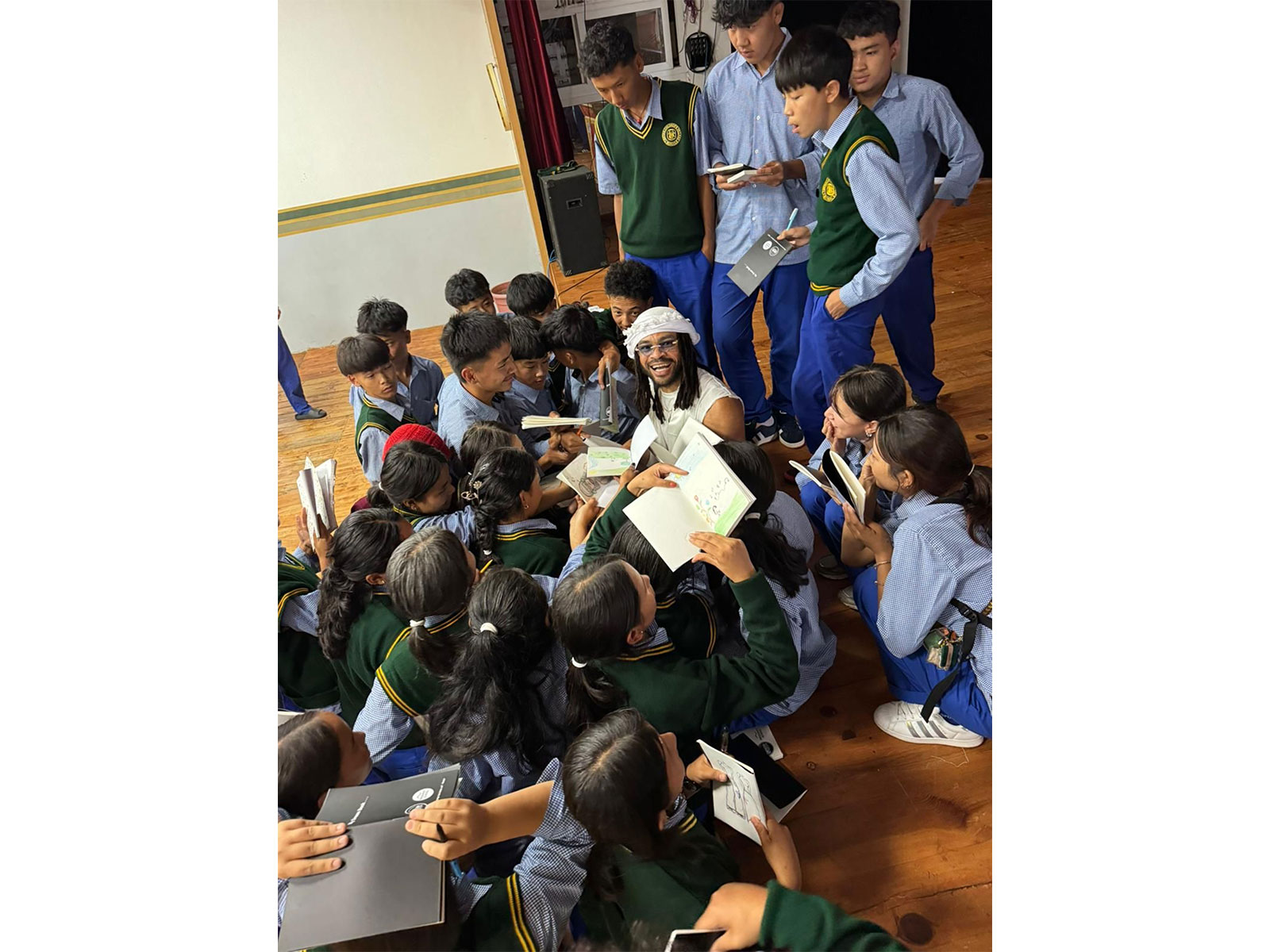Grammy-Nominated Producer Maejor with the students of Tibetan Children's Village (TCV) as part of an OHM collaboration in Dharamshala