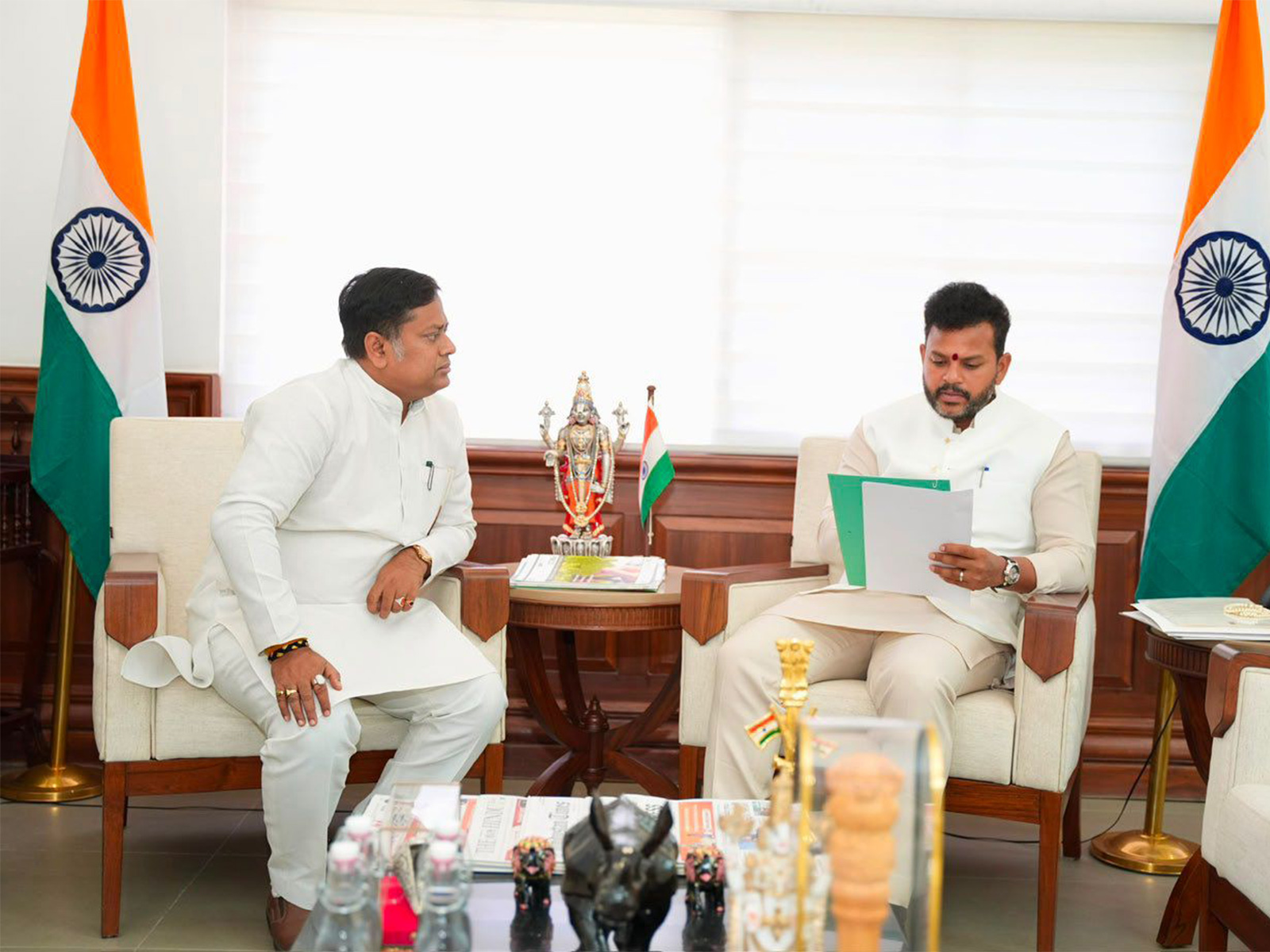 Union Minister Sukanta Majumdar meets Civil Aviation Minister Kinjarapu Ram Mohan Naidu (Photo/ANI)